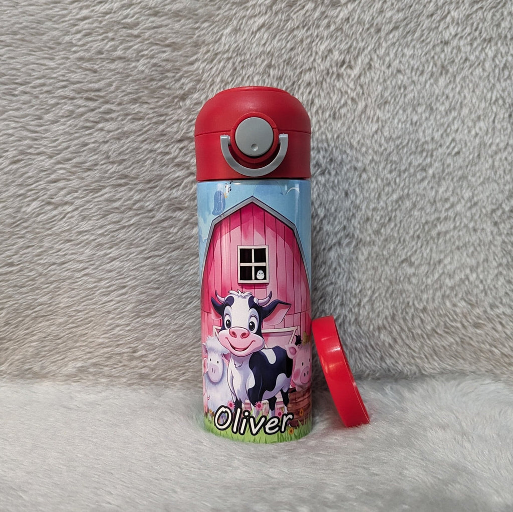 Kids Farm Animal Water Bottle 12oz With Reusable Straw Can Be Personalized