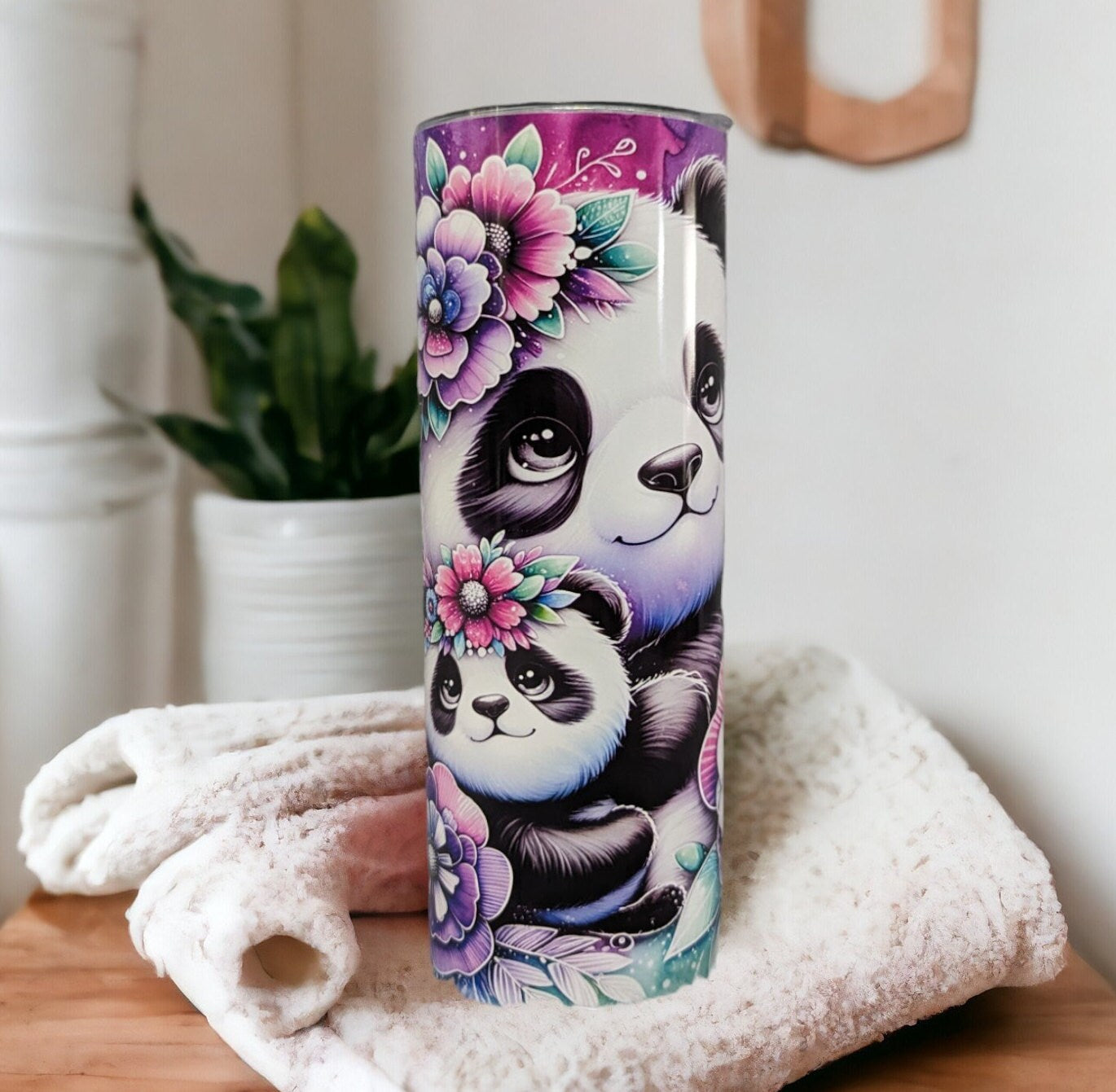 Beautiful Panda Bear Tumbler with Reusable Straw, Can Be Personalized, Panda Cup With Name, 20oz Tumbler, Panda Gift For Her