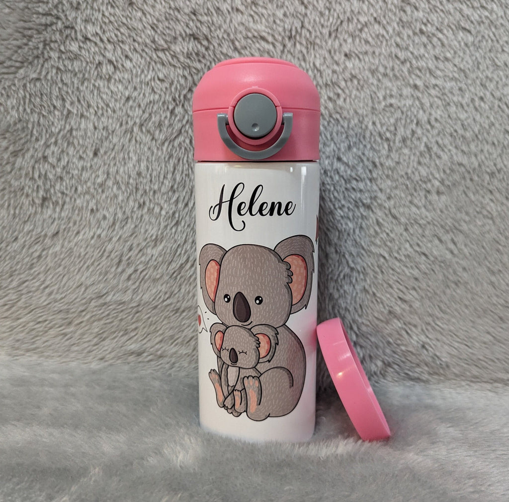 Cute Kids Koala Bear Water Bottle 12oz With Reusable Straw Can Be Personalized