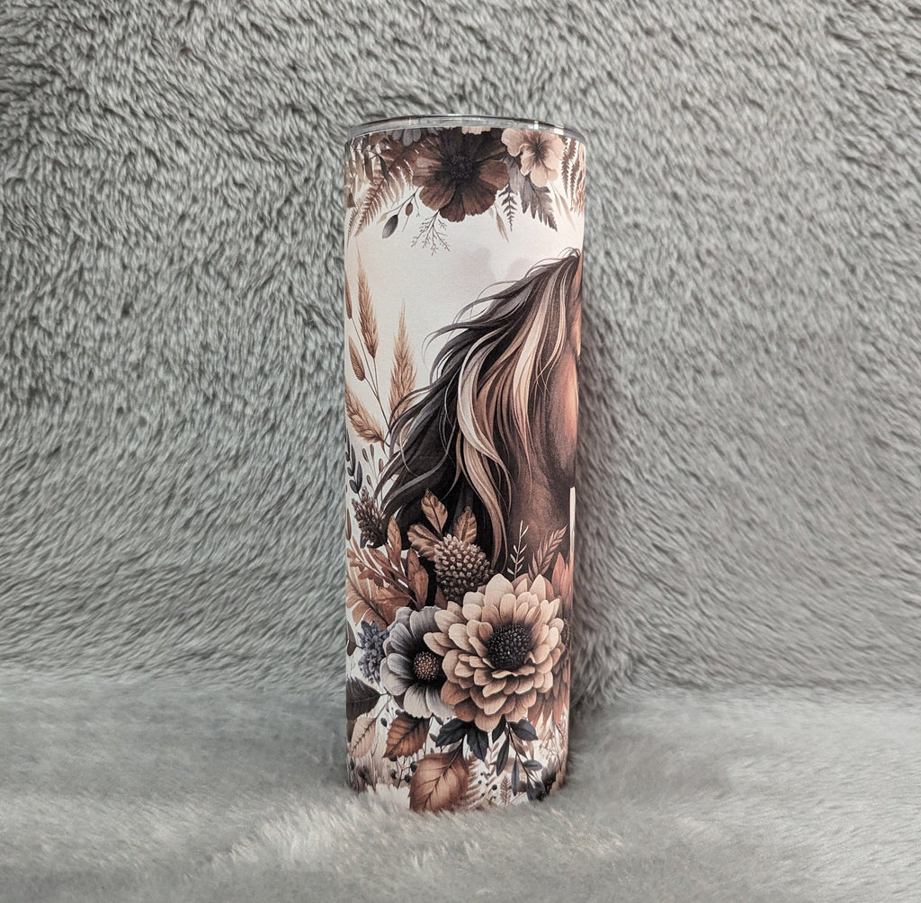 Pretty Horse Tumbler with Boho Flowers - Perfect Gift for Animal Lovers, Can Be Personalized, Cup With Name, Horse Lover Gift For Her, 20oz