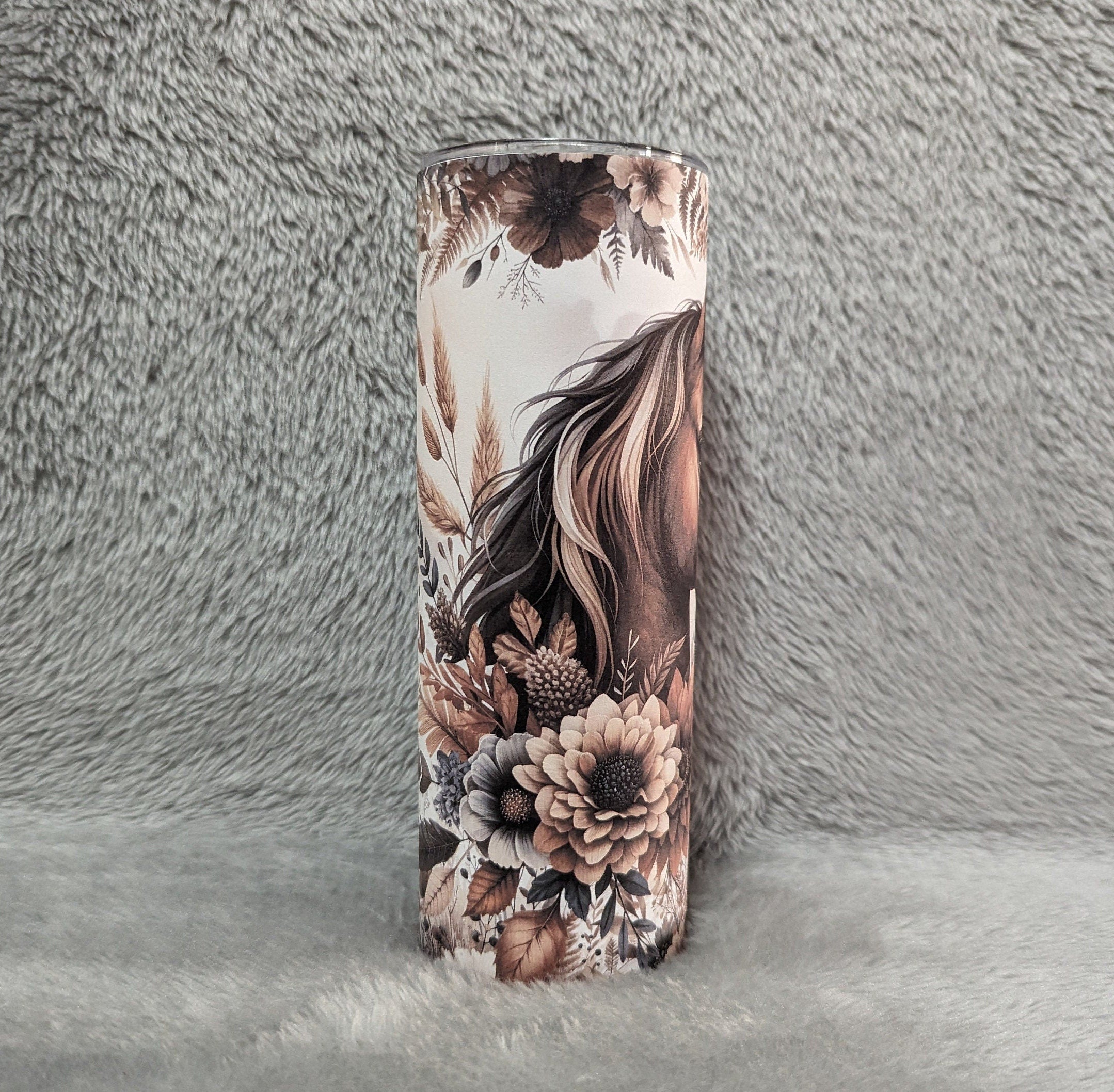 Pretty Horse Tumbler with Boho Flowers - Perfect Gift for Animal Lovers, Can Be Personalized, Cup With Name, Horse Lover Gift For Her, 20oz
