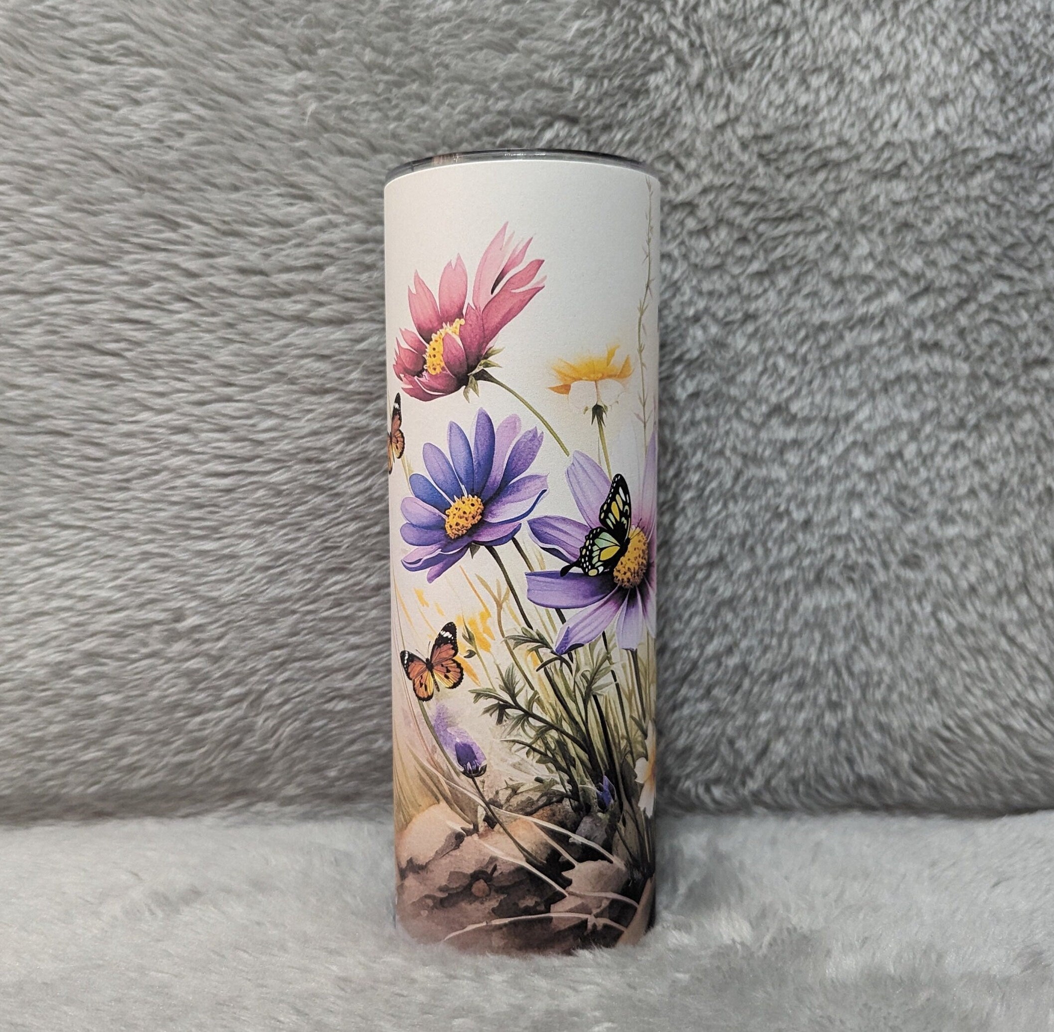 Flower Tumbler That Says My Flower Garden Is My Therapy includes a reusable straw, Flowers And Butterflies Cup, 20oz Tumbler Gift For Her