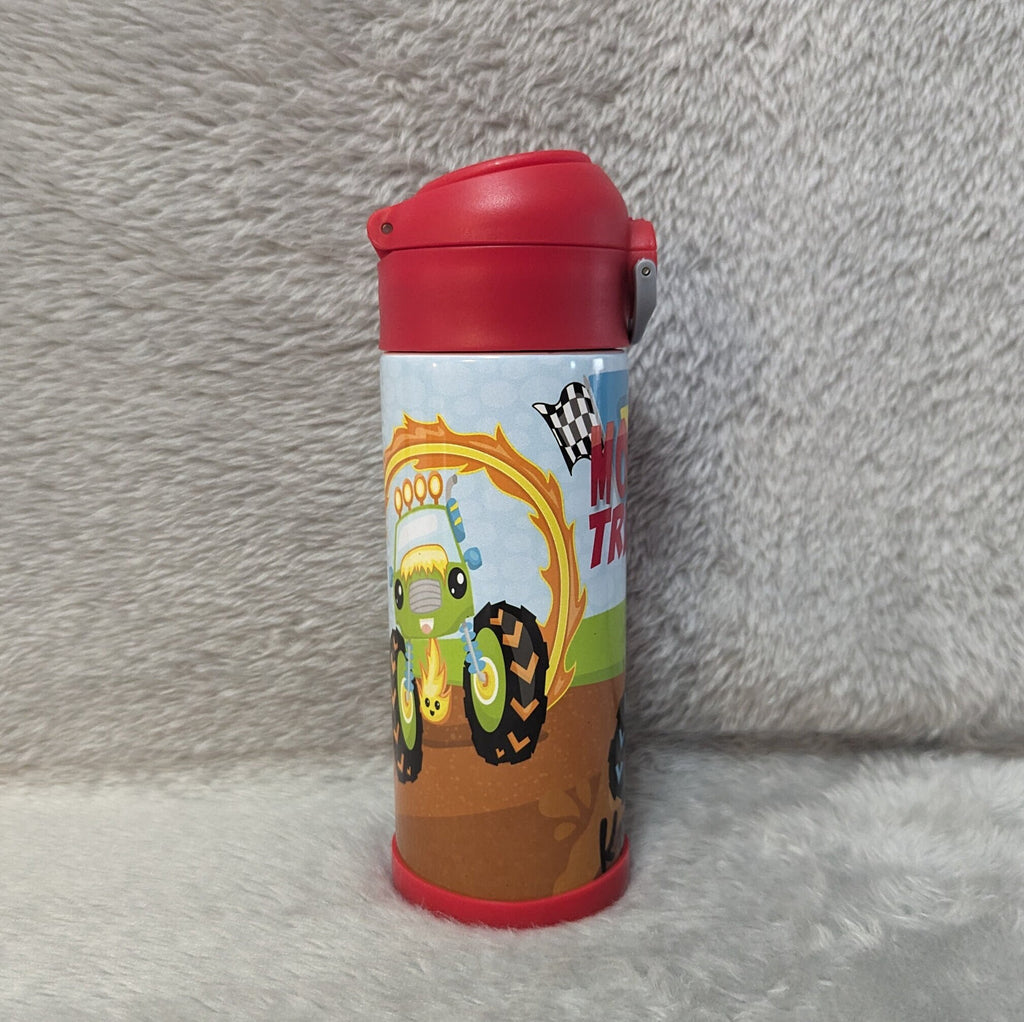 Kids Monster Truck Water Bottle 12oz With Reusable Straw Can Be Personalized