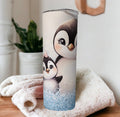 Penguin Tumbler With A Blue Glitter Design 20oz With Reusable Straw, Can Be Personalized