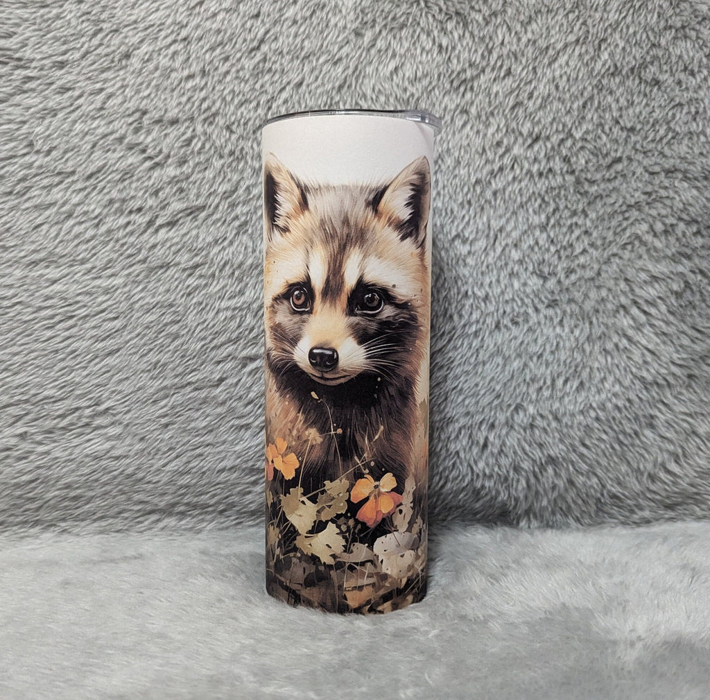 Raccoon Tumbler With A Water Color Design 20oz With Reusable Straw, Can Be Personalized