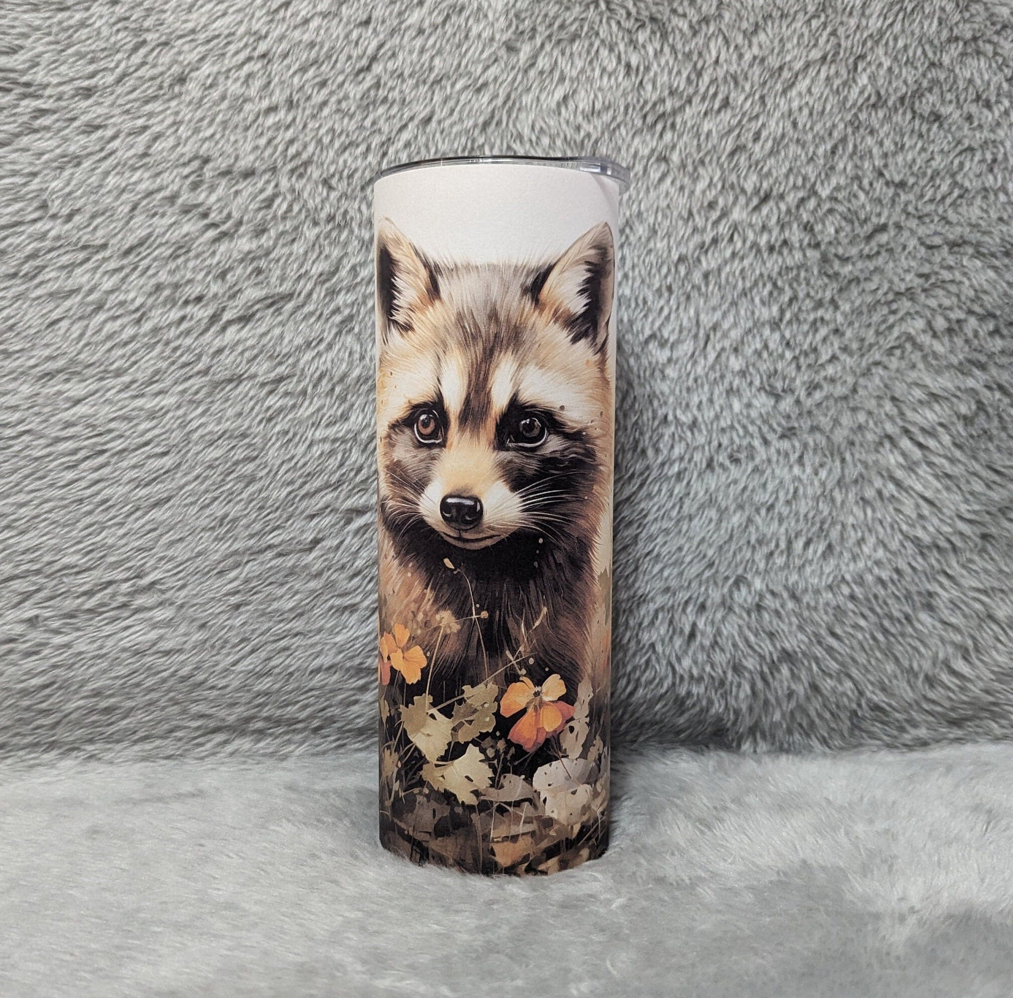 Raccoon Tumbler With A Water Color Design 20oz With Reusable Straw, Can Be Personalized