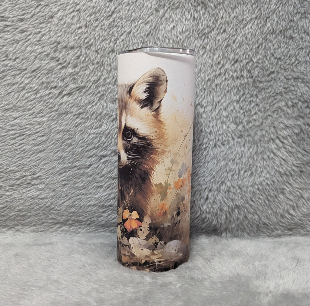 Raccoon Tumbler With A Water Color Design 20oz With Reusable Straw, Can Be Personalized