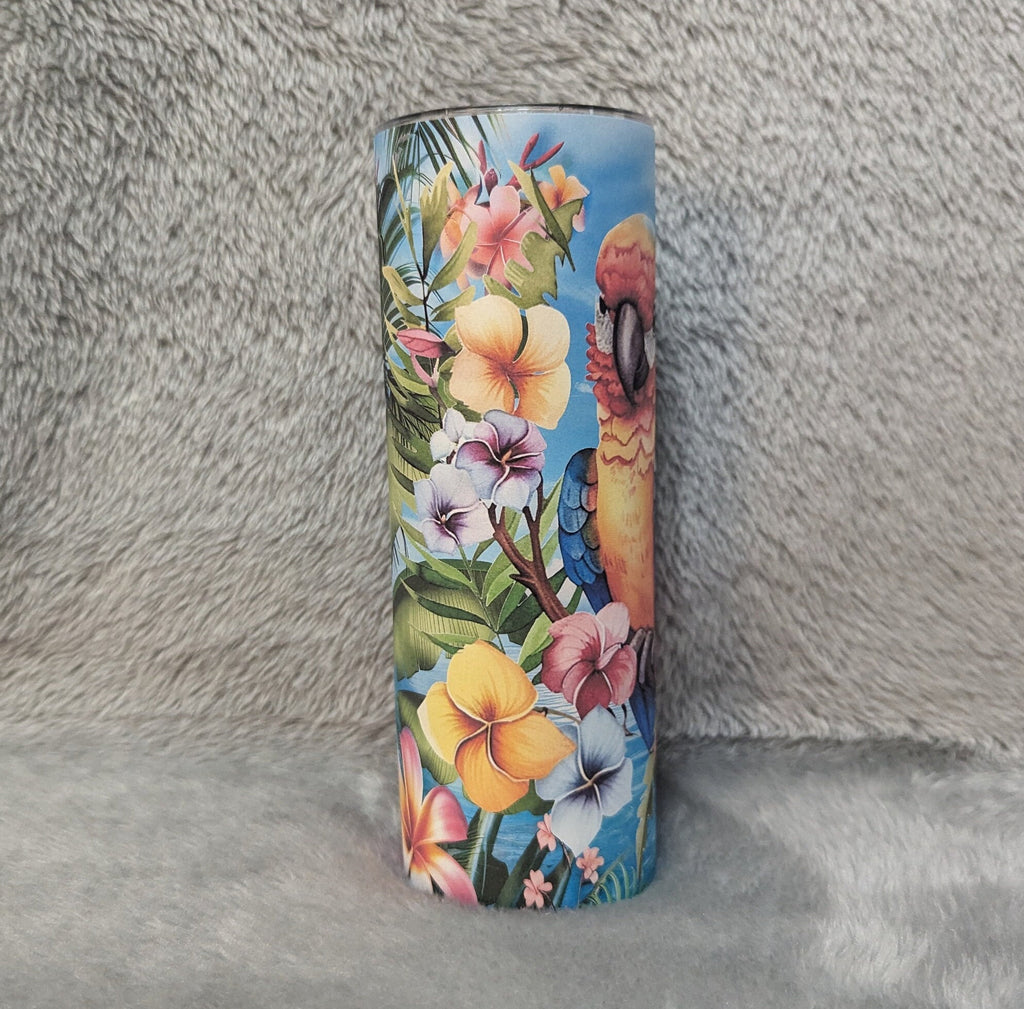 Pretty Parrot Tumbler 20oz With Reusable Straw, Can Be Personalized