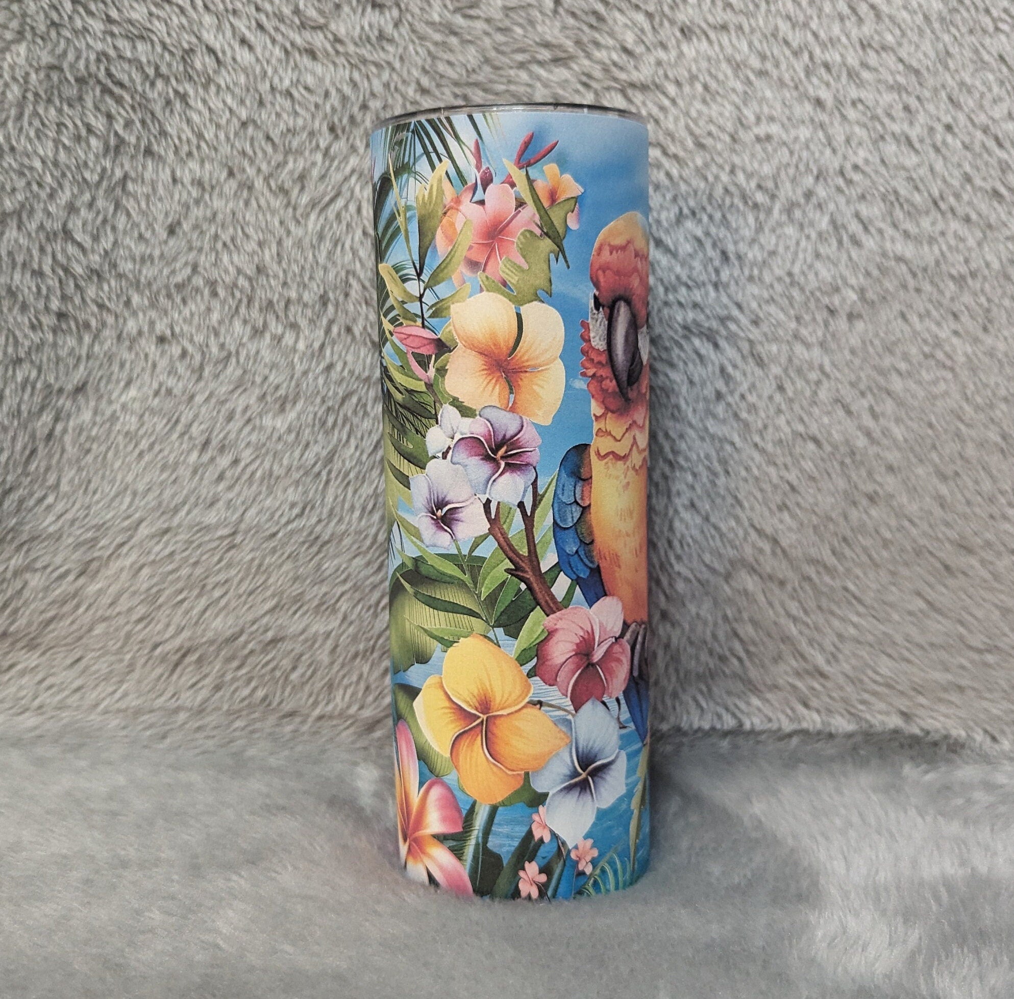 Pretty Parrot Tumbler 20oz With Reusable Straw, Can Be Personalized