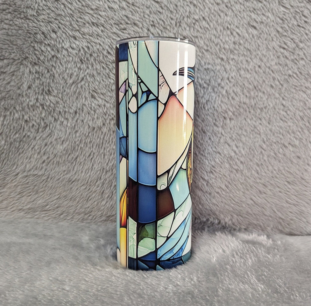 Penguin Tumbler With A Stained Glass Design 20oz With Reusable Straw, Can Be Personalized