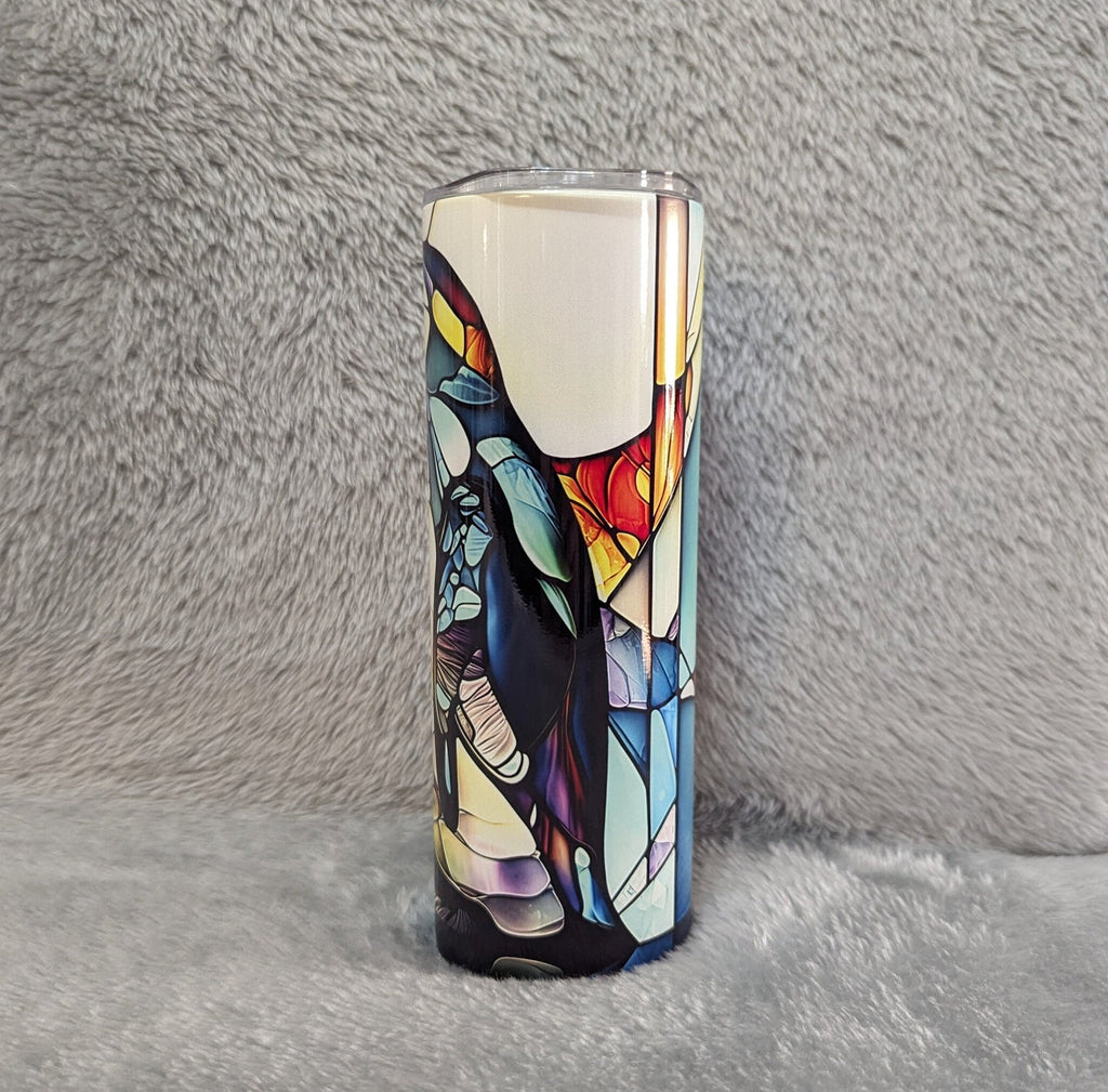Penguin Tumbler With A Stained Glass Design 20oz With Reusable Straw, Can Be Personalized