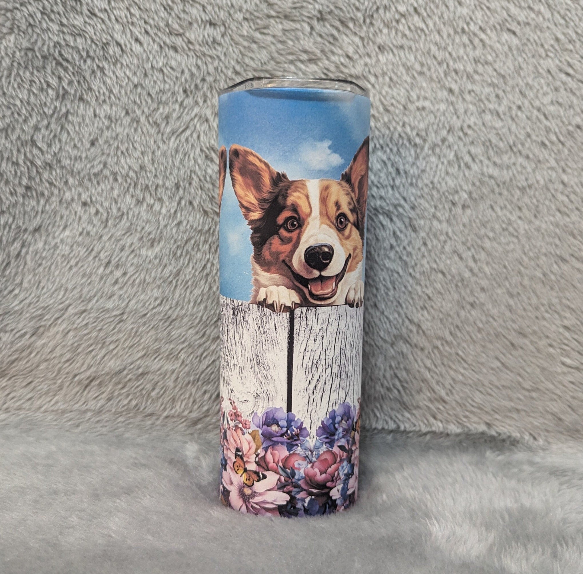 Corgi Dog Tumbler 20oz With Reusable Straw, Can Be Personalized