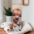 Highland Cow With Daisies Tumbler 20oz With Reusable Straw, Can Be Personalized