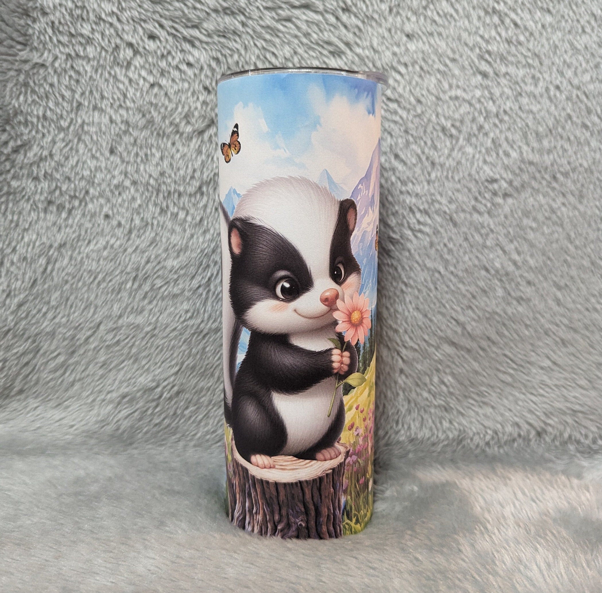 Adorable Skunk Tumbler 20oz With Reusable Straw, Can Be Personalized
