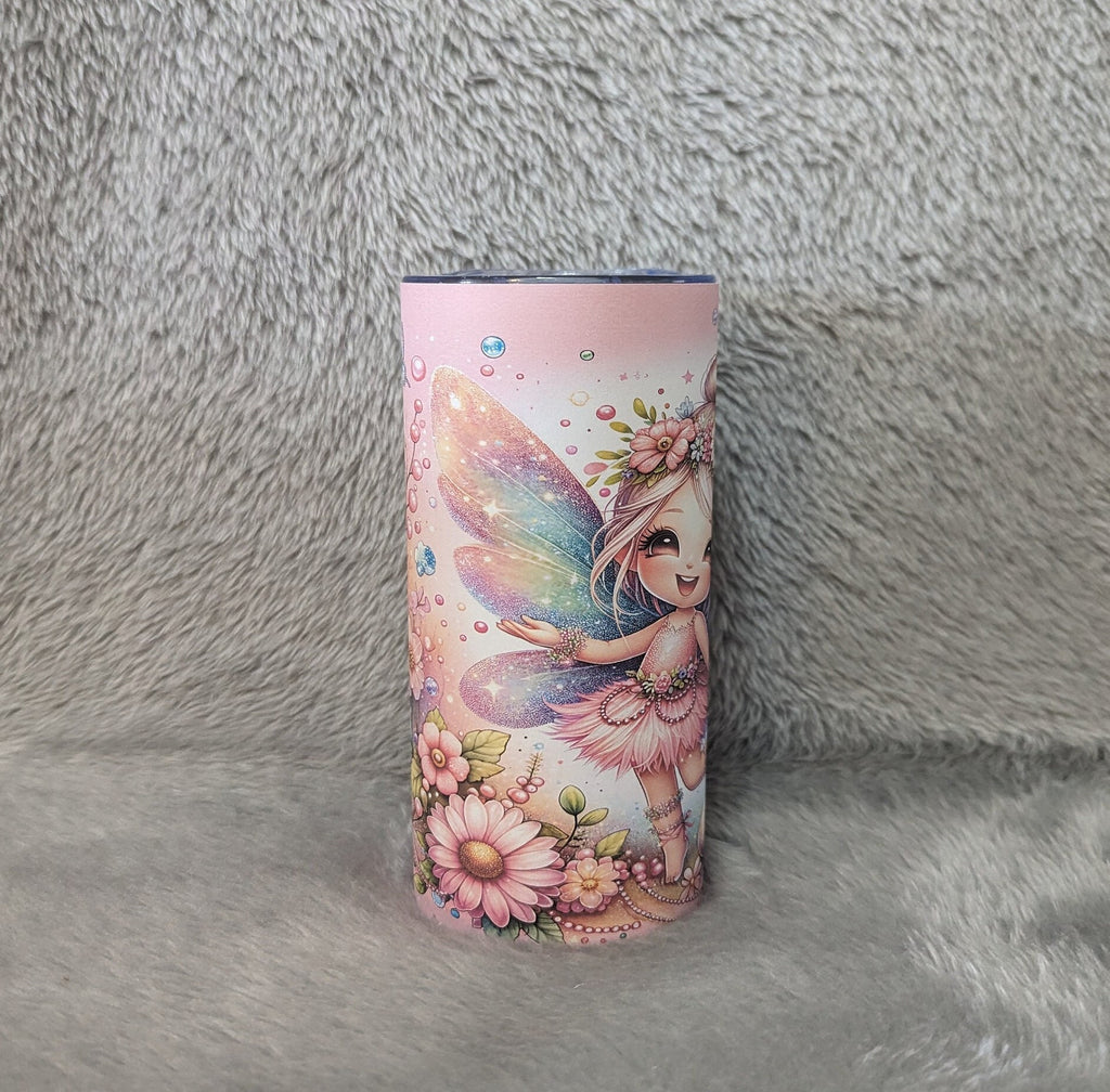 Pretty Girl Fairy Tumbler With Flowers 15oz With Reusable Straw, Can Be Personalized