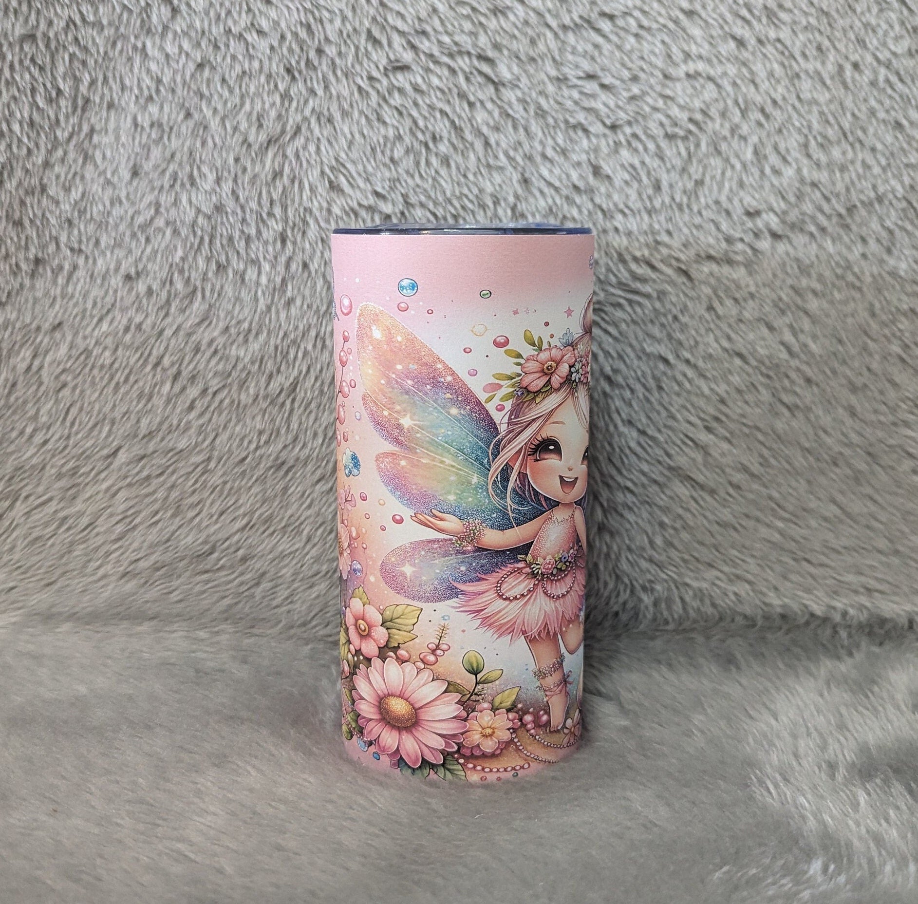 Pretty Girl Fairy Tumbler With Flowers 15oz With Reusable Straw, Can Be Personalized