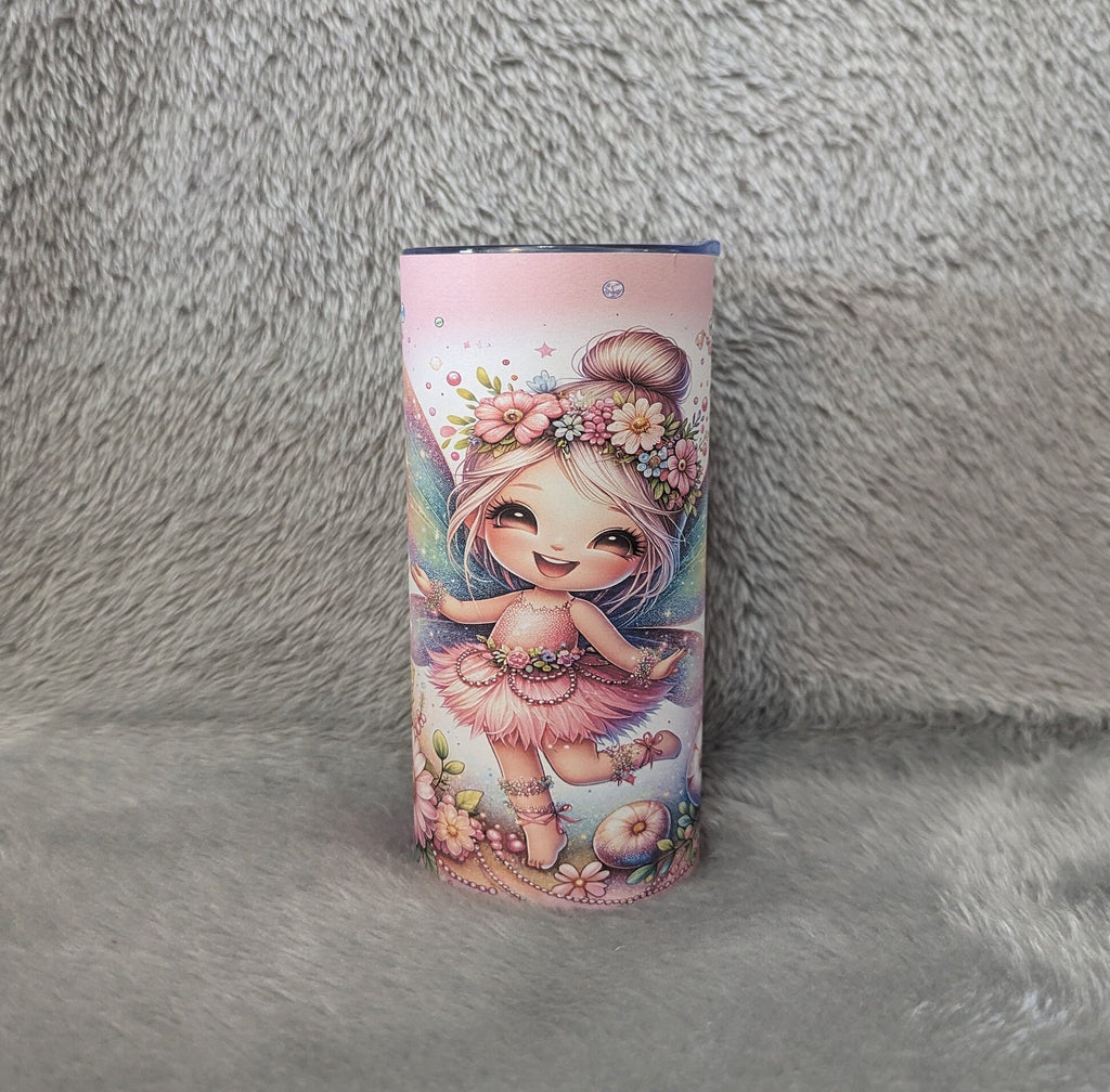 Pretty Girl Fairy Tumbler With Flowers 15oz With Reusable Straw, Can Be Personalized