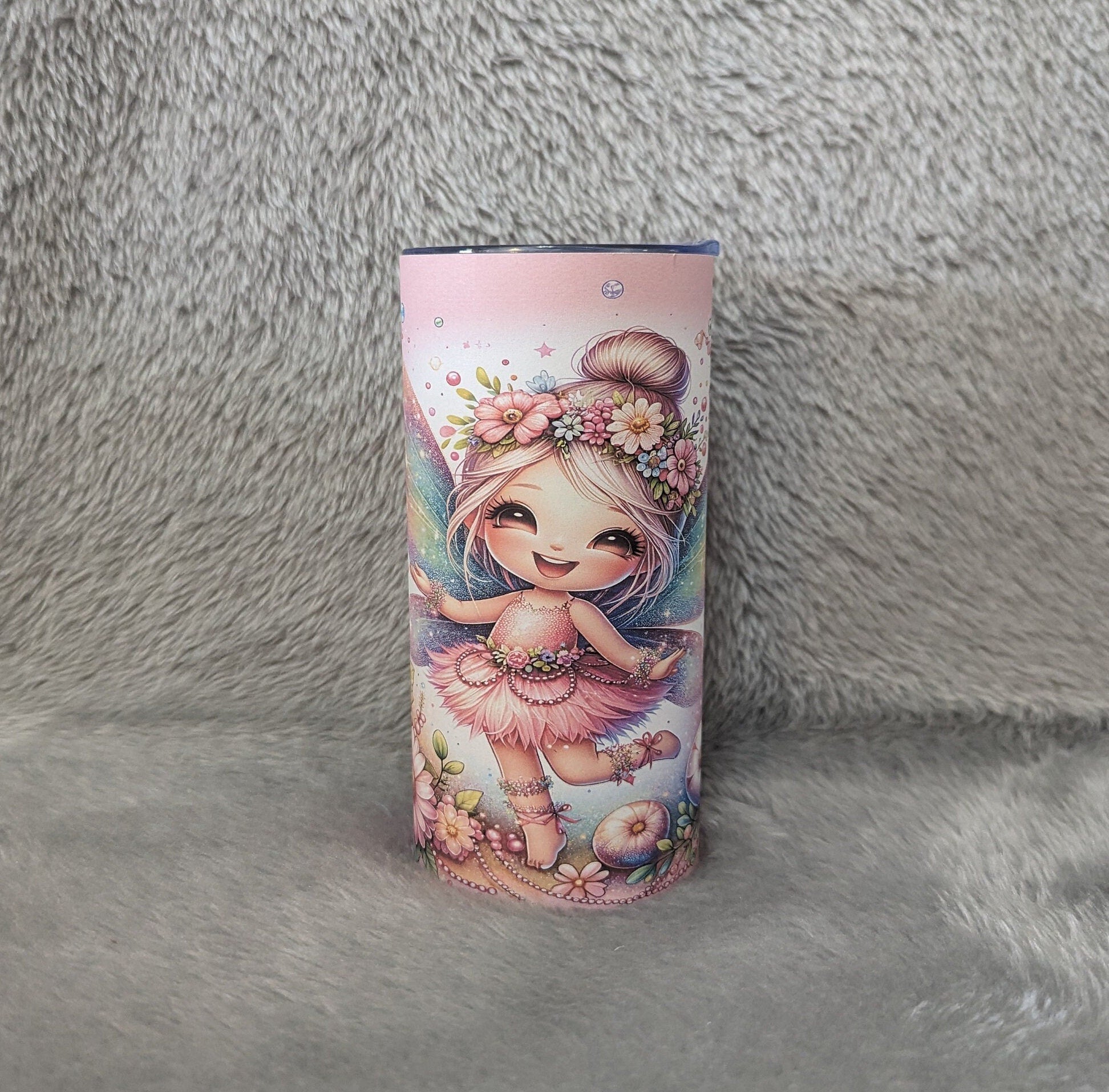 Pretty Girl Fairy Tumbler With Flowers 15oz With Reusable Straw, Can Be Personalized