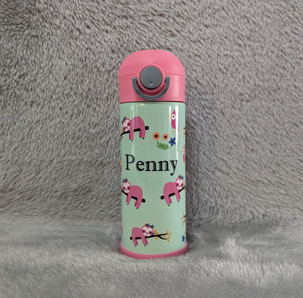 Kids Sloth Water Bottle 12oz With Reusable Straw Can Be Personalized