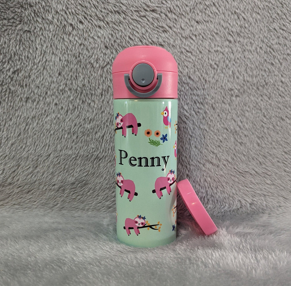 Kids Sloth Water Bottle 12oz With Reusable Straw Can Be Personalized