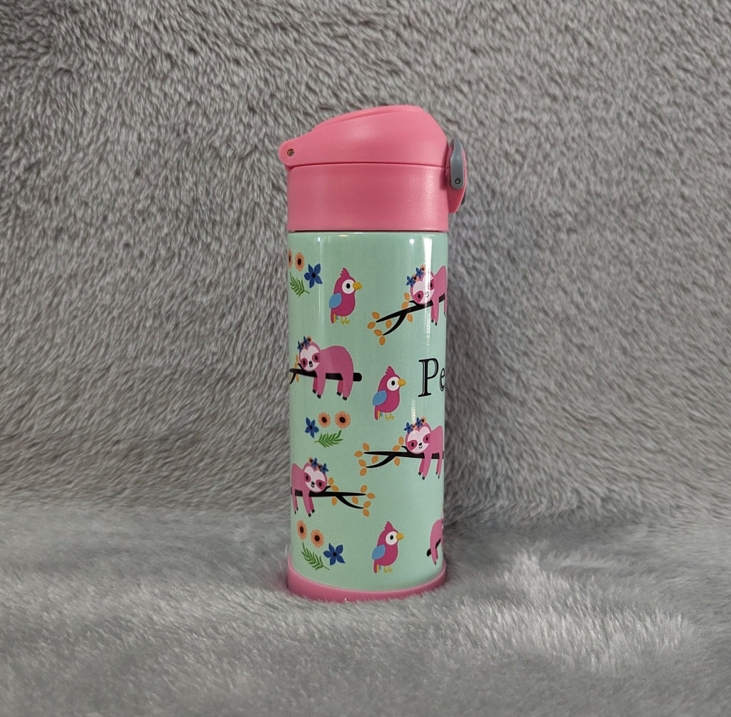 Kids Sloth Water Bottle 12oz With Reusable Straw Can Be Personalized