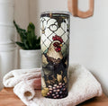 Rooster and Chicken Tumbler With A Stained Glass Design 20oz With Reusable Straw, Can Be Personalized