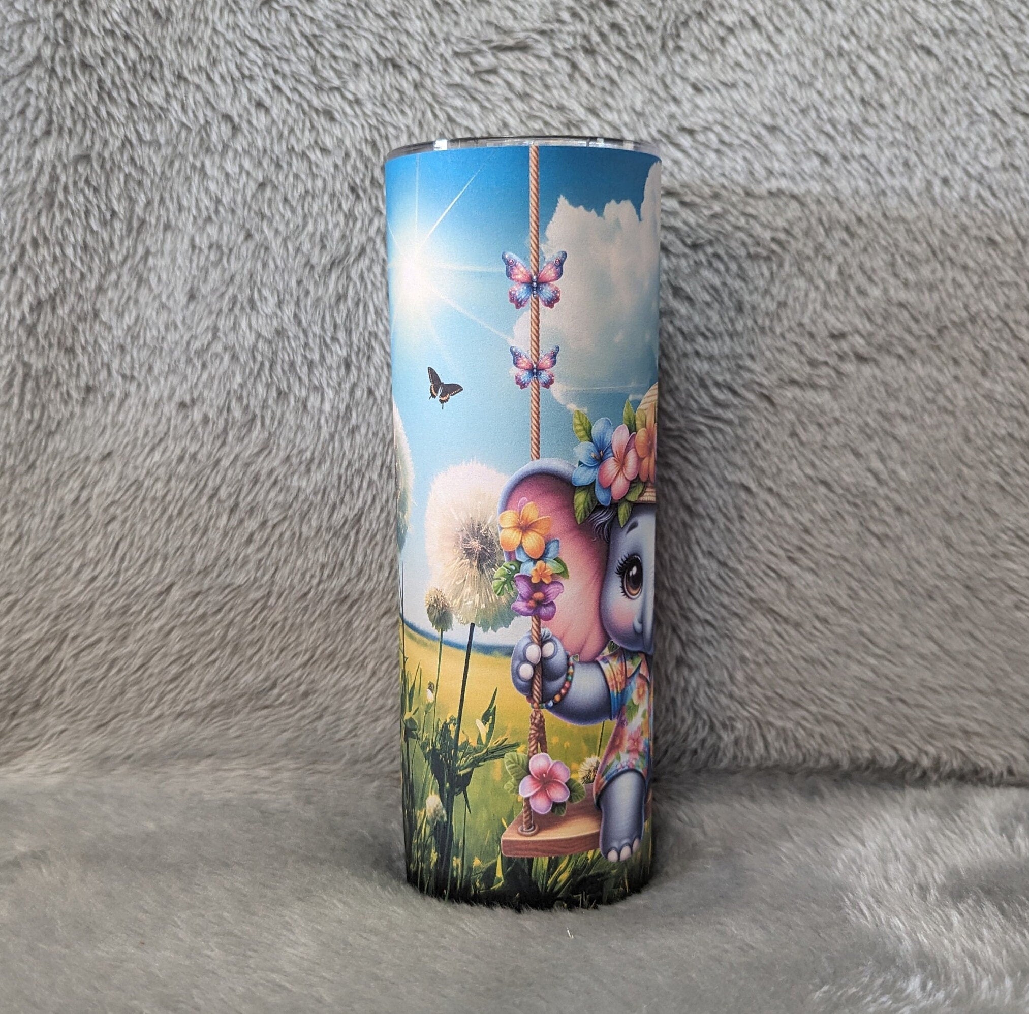 Cute Elephant Tumbler 20oz With Reusable Straw, Can Be Personalized