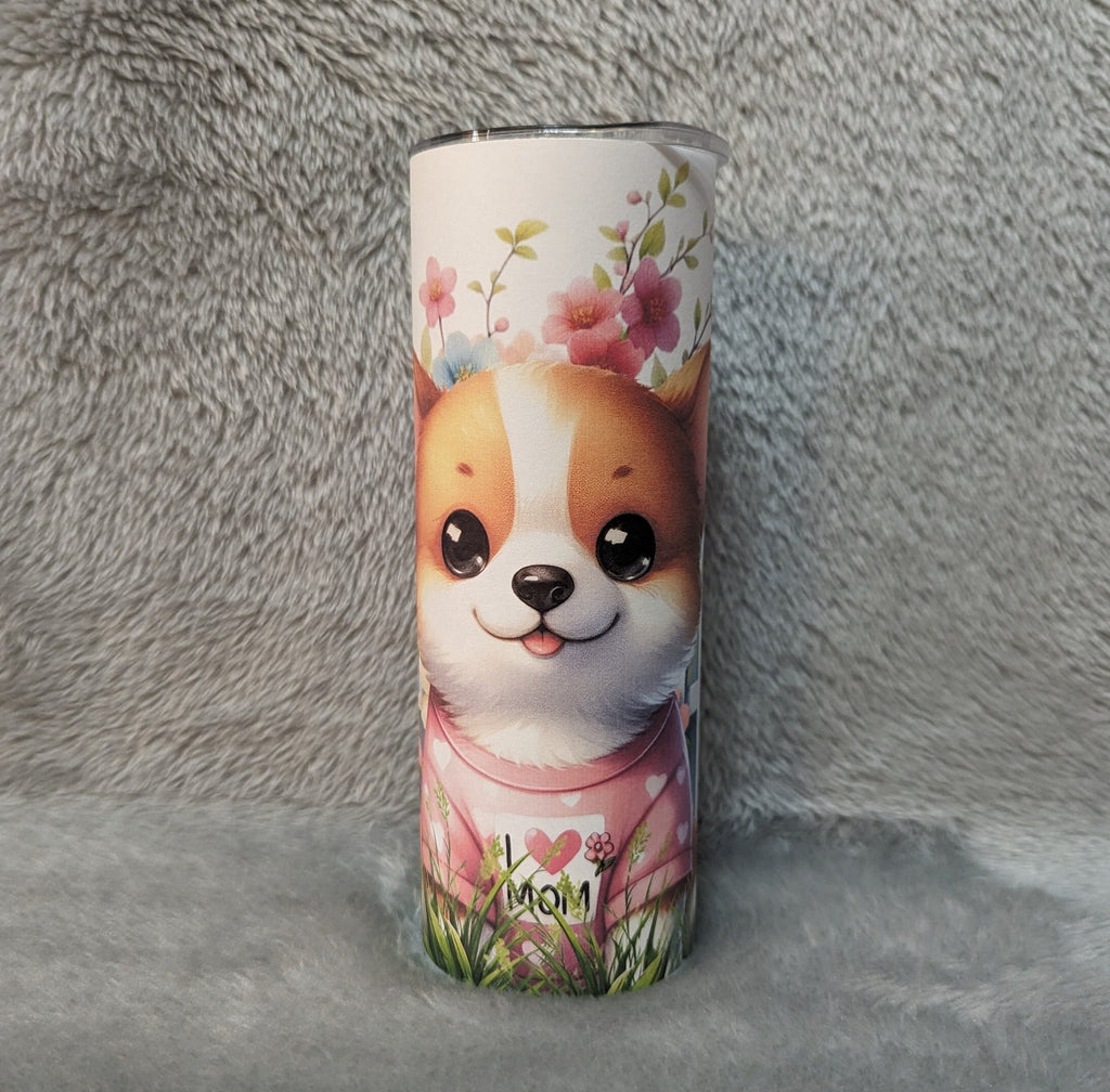 I Love Mom Corgi Dog Tumbler 20oz With Reusable Straw, Can Be Personalized