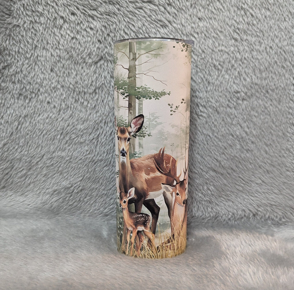 Deer Family Tumbler 20oz With Reusable Straw, Can Be Personalized