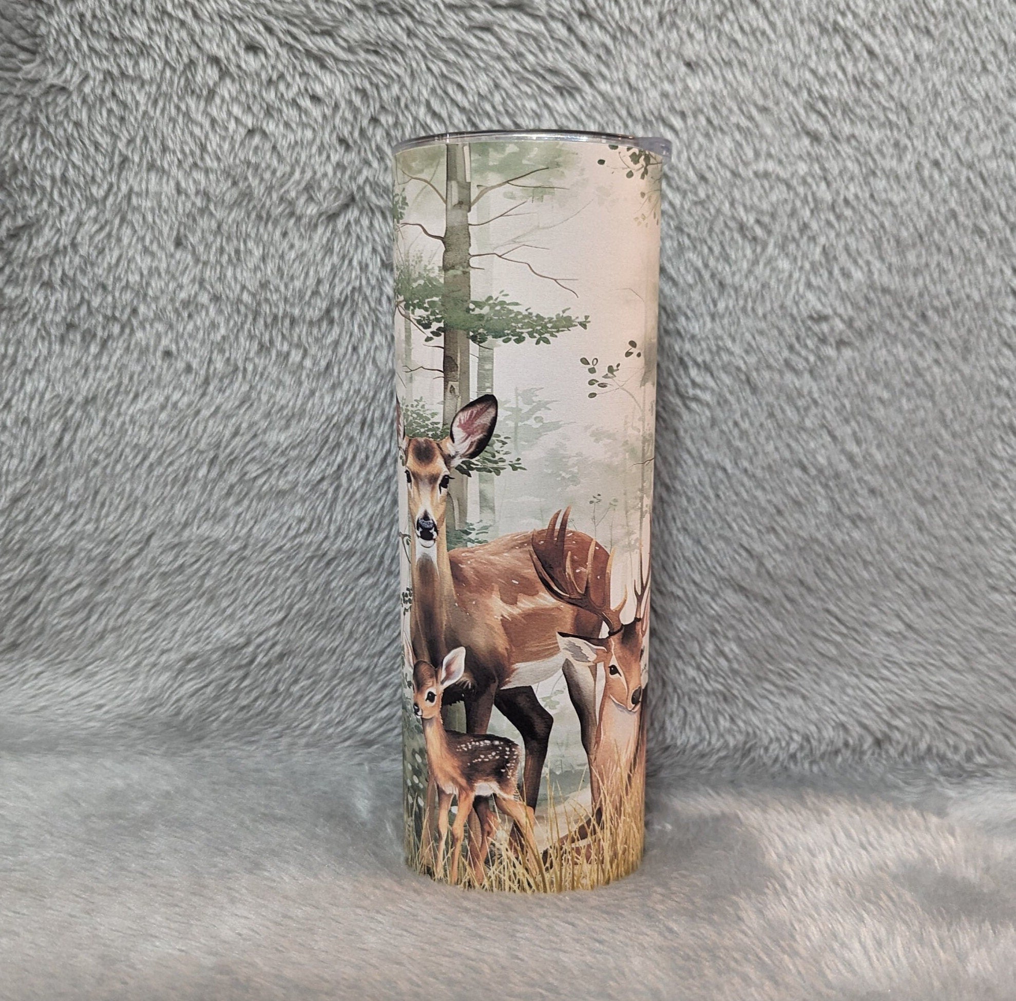 Deer Family Tumbler 20oz With Reusable Straw, Can Be Personalized