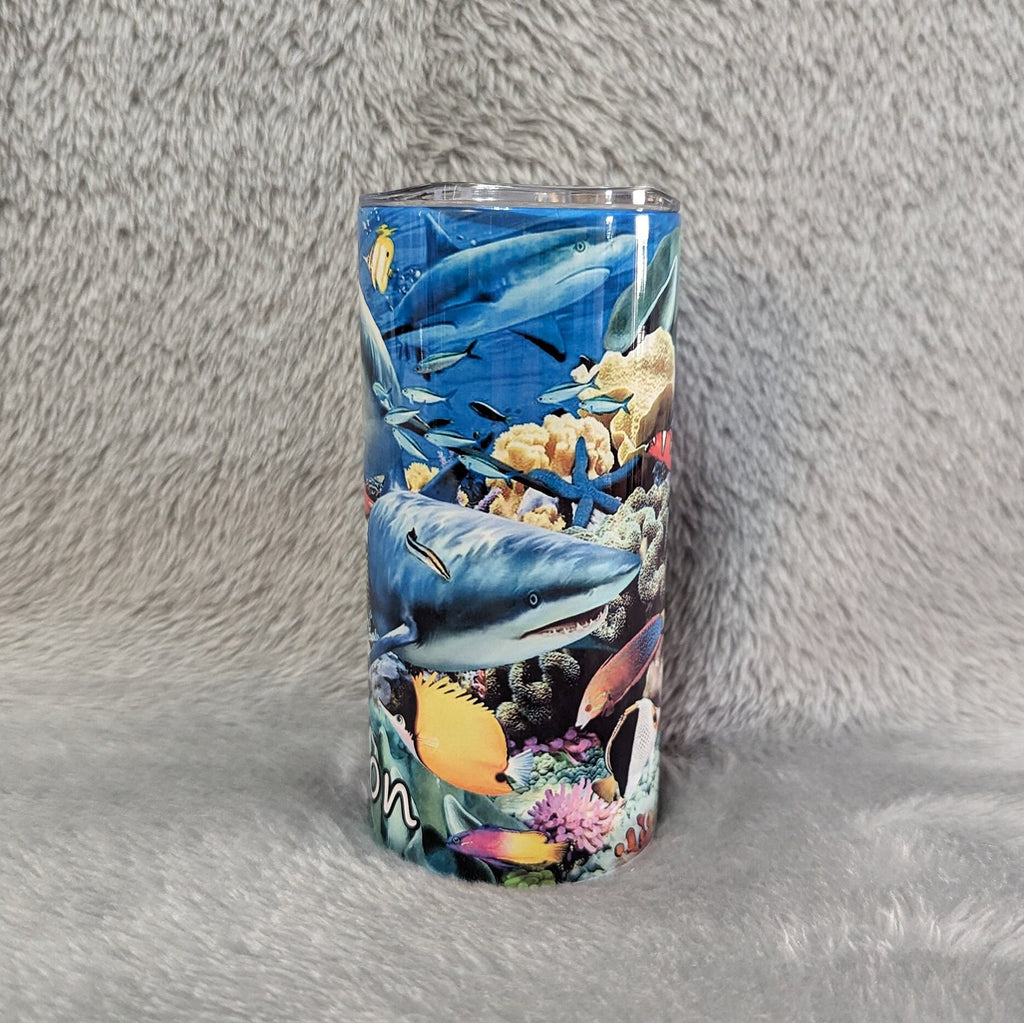 Kids Shark Tumbler 15oz With Reusable Straw, Can Be Personalized