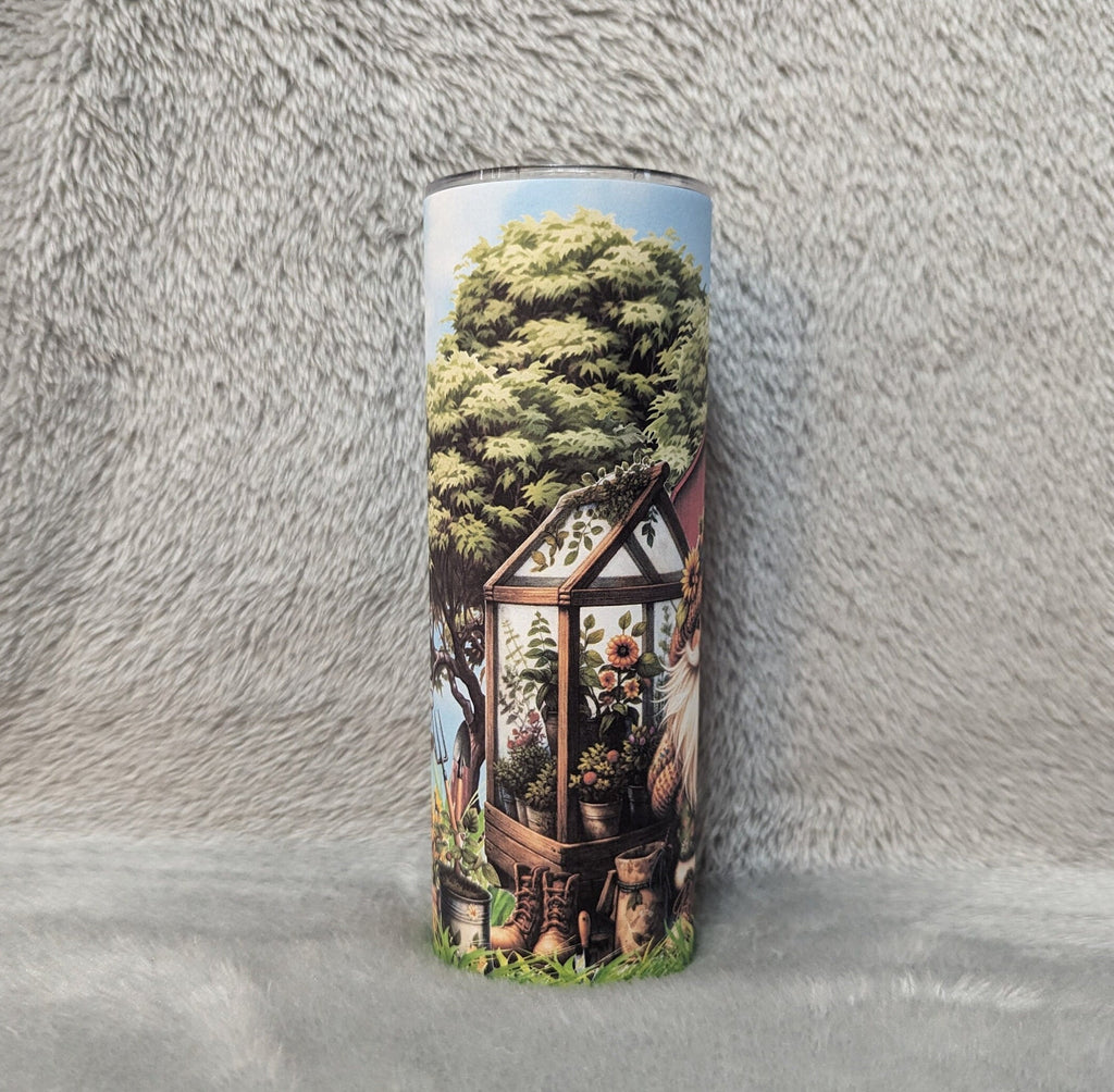 Garden Gnome Tumbler 20oz With Reusable Straw, Can Be Personalized