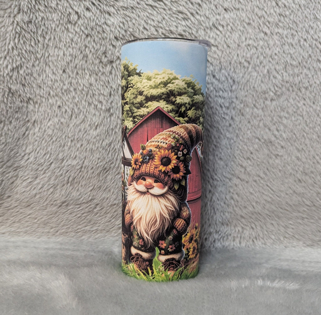 Garden Gnome Tumbler 20oz With Reusable Straw, Can Be Personalized