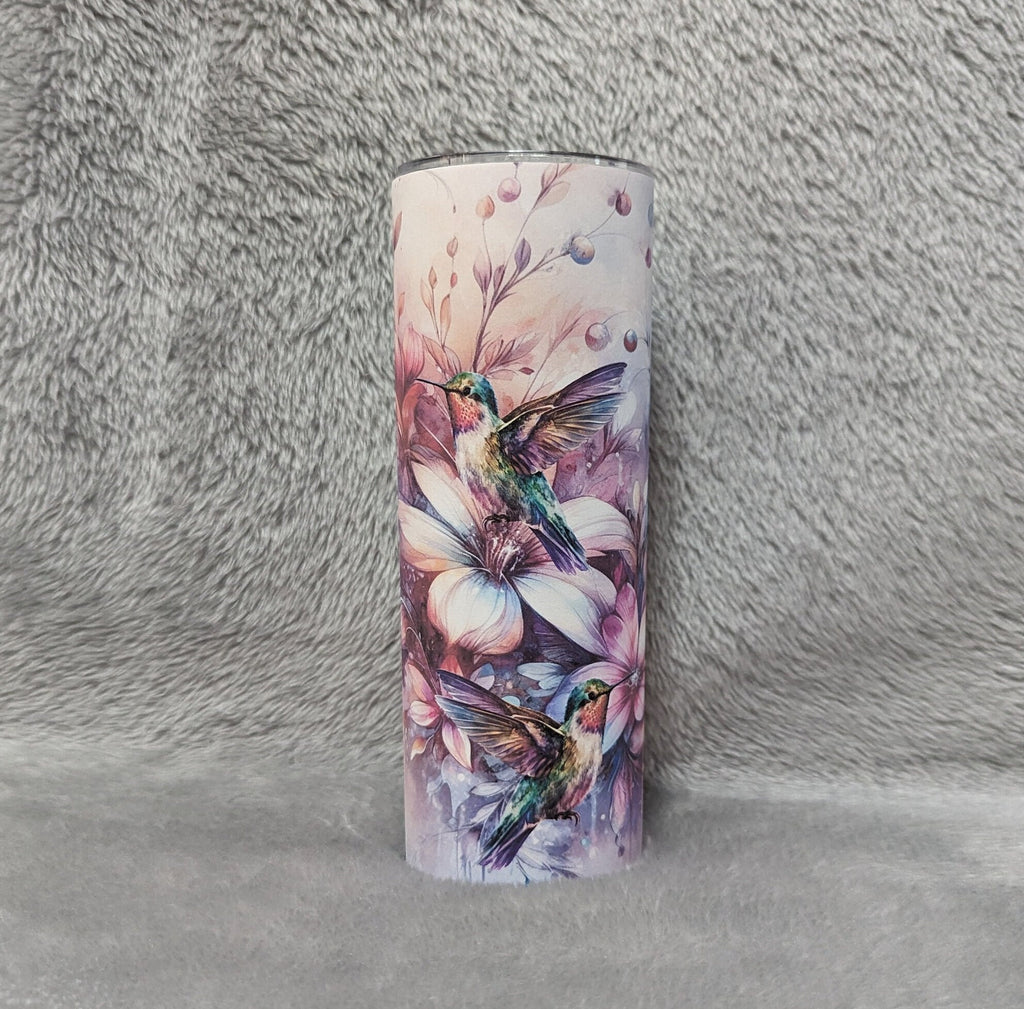 Floral Hummingbird Tumbler  20oz With Reusable Straw, Can Be Personalized