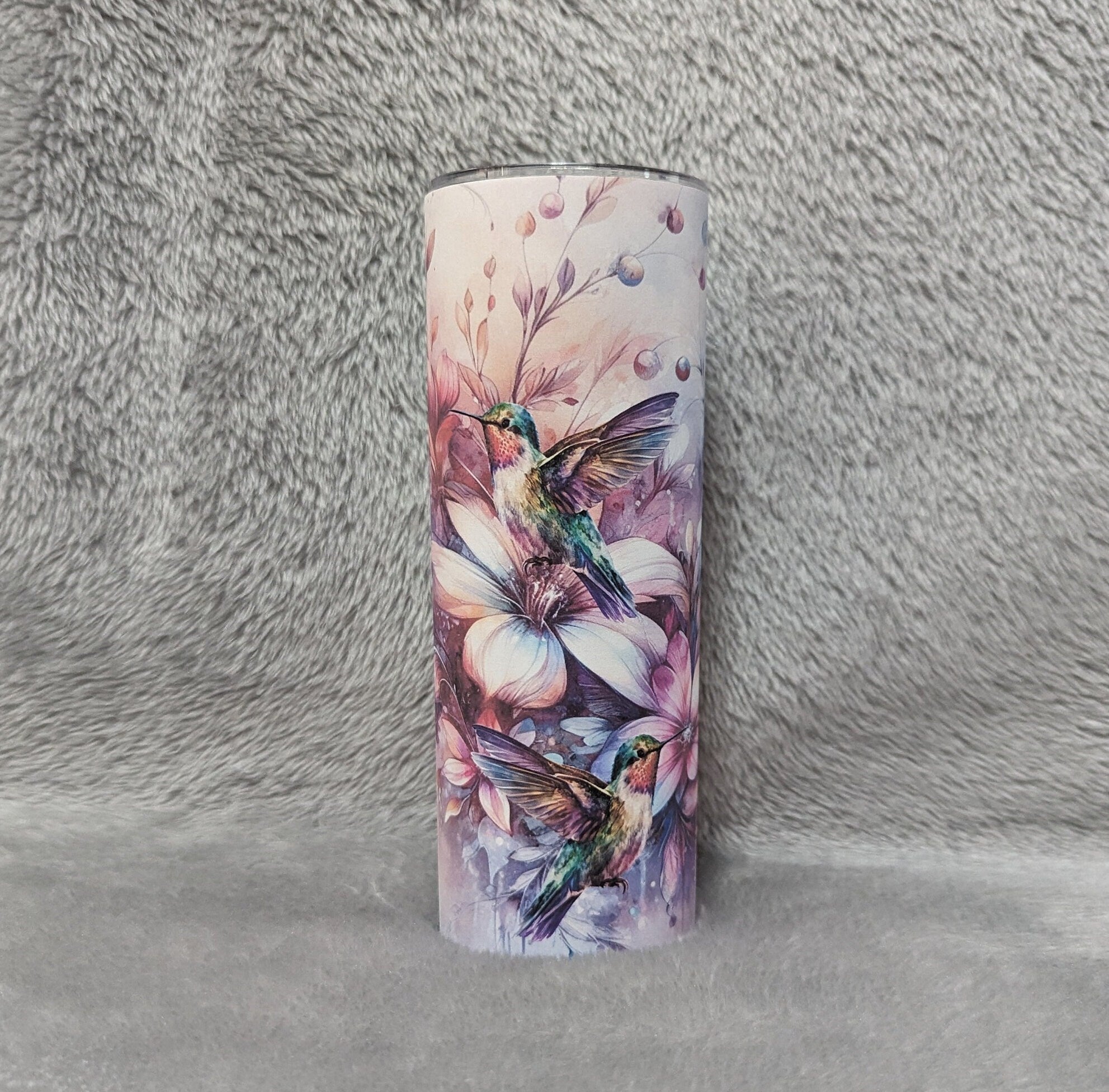 Floral Hummingbird Tumbler  20oz With Reusable Straw, Can Be Personalized