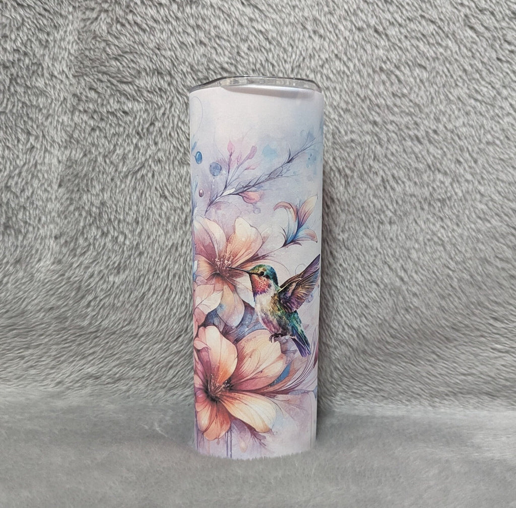 Floral Hummingbird Tumbler  20oz With Reusable Straw, Can Be Personalized