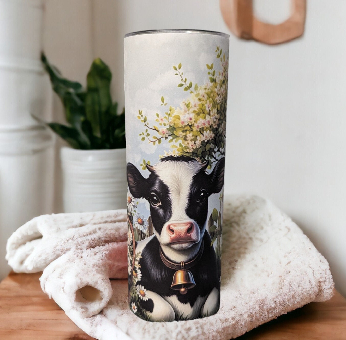 Holstein Cow Calf Tumbler 20oz With Reusable Straw, Can Be Personalized