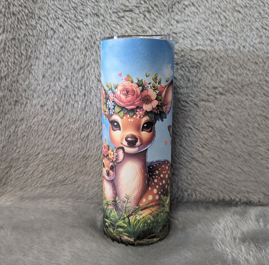 Pretty Deer Tumbler 20oz With Reusable Straw, Can Be Personalized