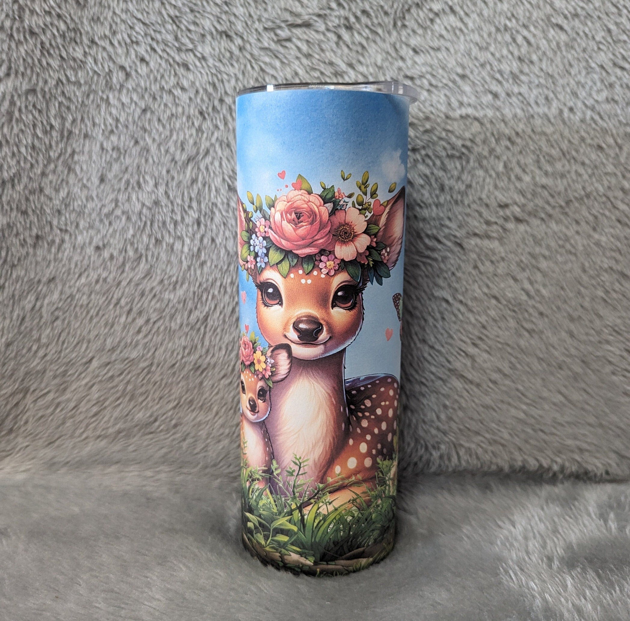 Pretty Deer Tumbler 20oz With Reusable Straw, Can Be Personalized