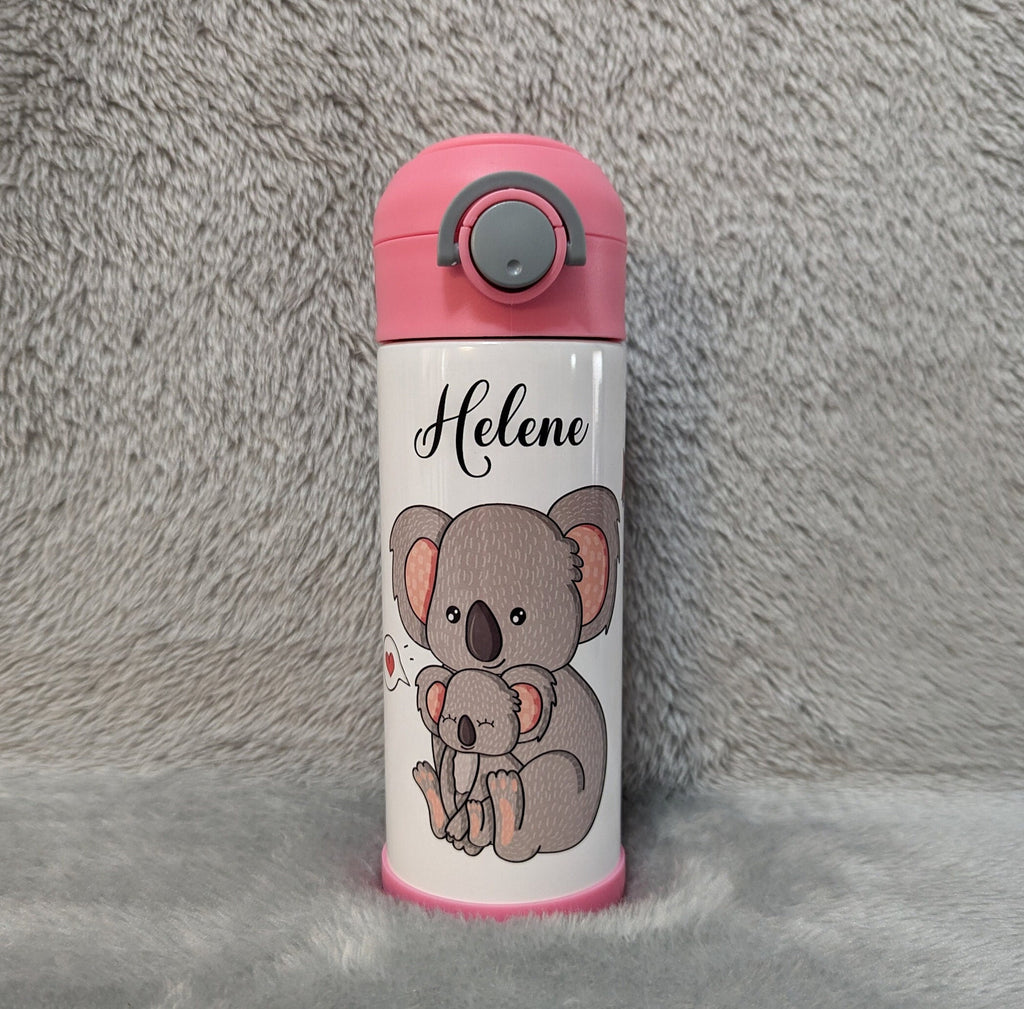 Cute Kids Koala Bear Water Bottle 12oz With Reusable Straw Can Be Personalized