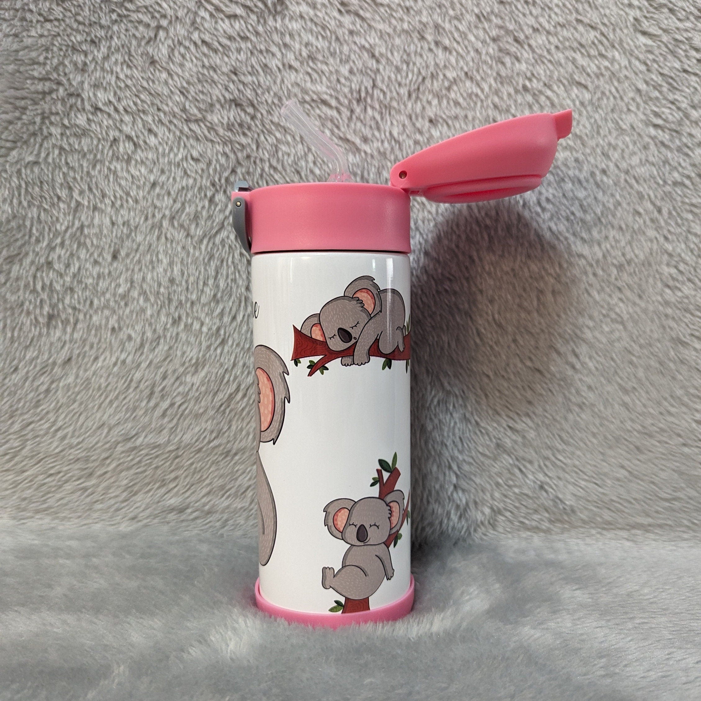 Cute Kids Koala Bear Water Bottle 12oz With Reusable Straw Can Be Personalized