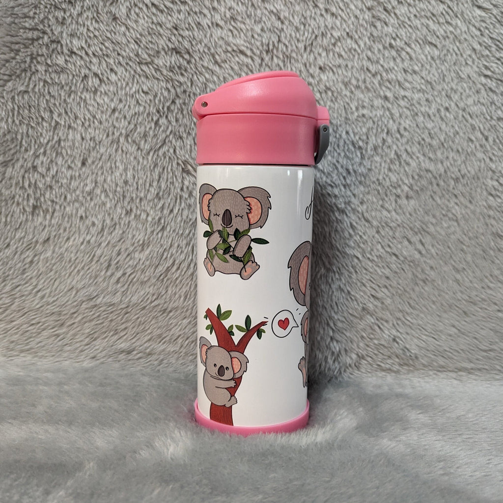 Cute Kids Koala Bear Water Bottle 12oz With Reusable Straw Can Be Personalized