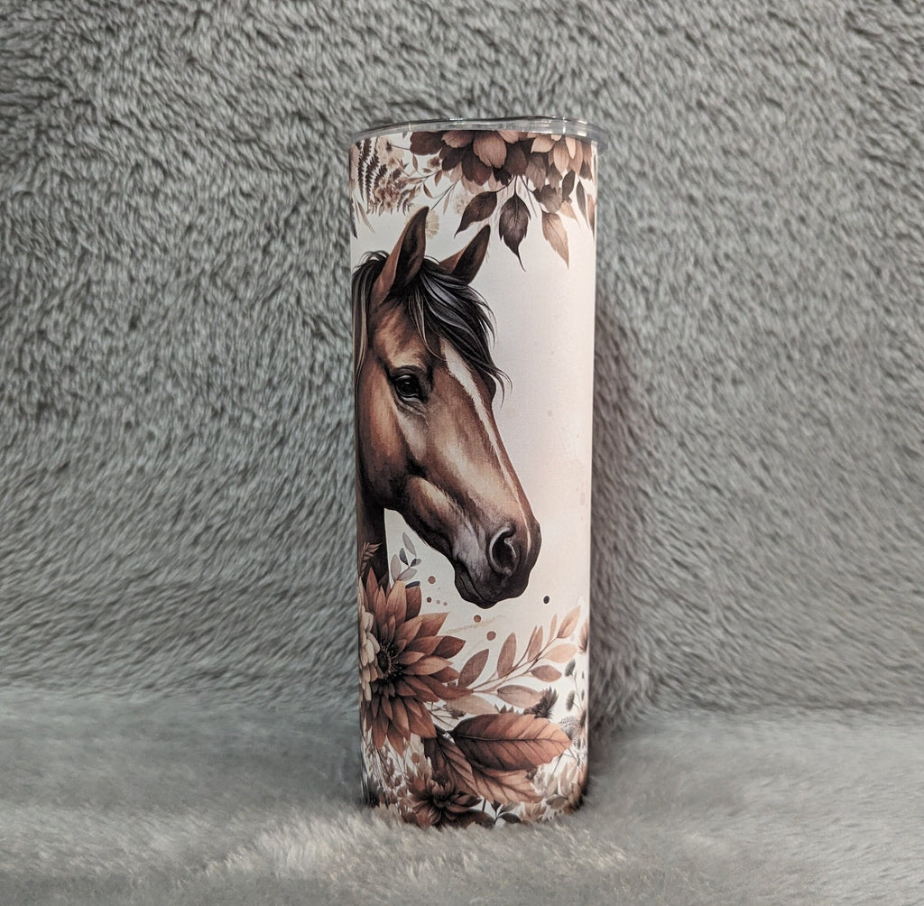 Pretty Horse Tumbler with Boho Flowers - Perfect Gift for Animal Lovers, Can Be Personalized, Cup With Name, Horse Lover Gift For Her, 20oz