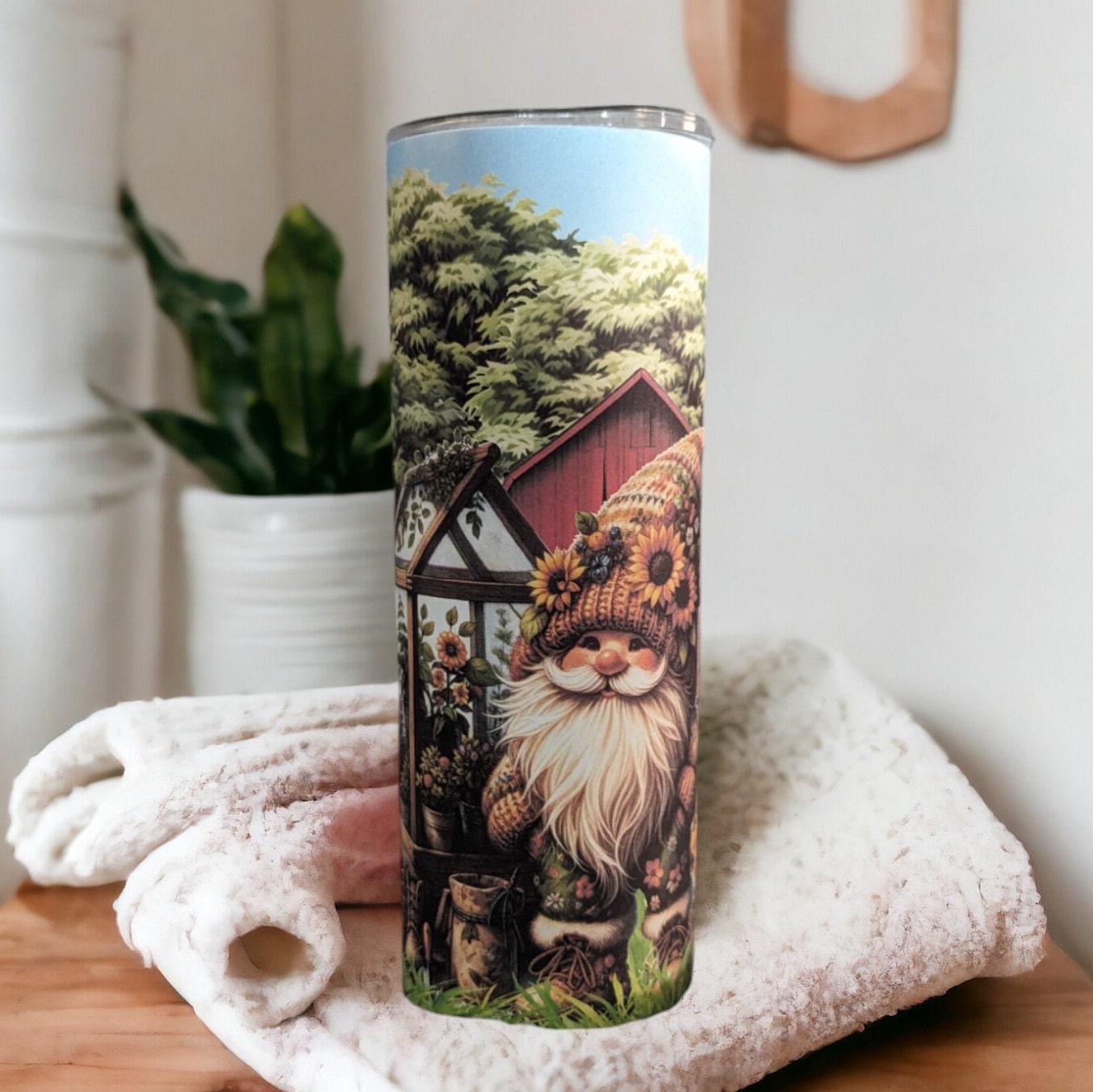 Garden Gnome Tumbler 20oz With Reusable Straw, Can Be Personalized