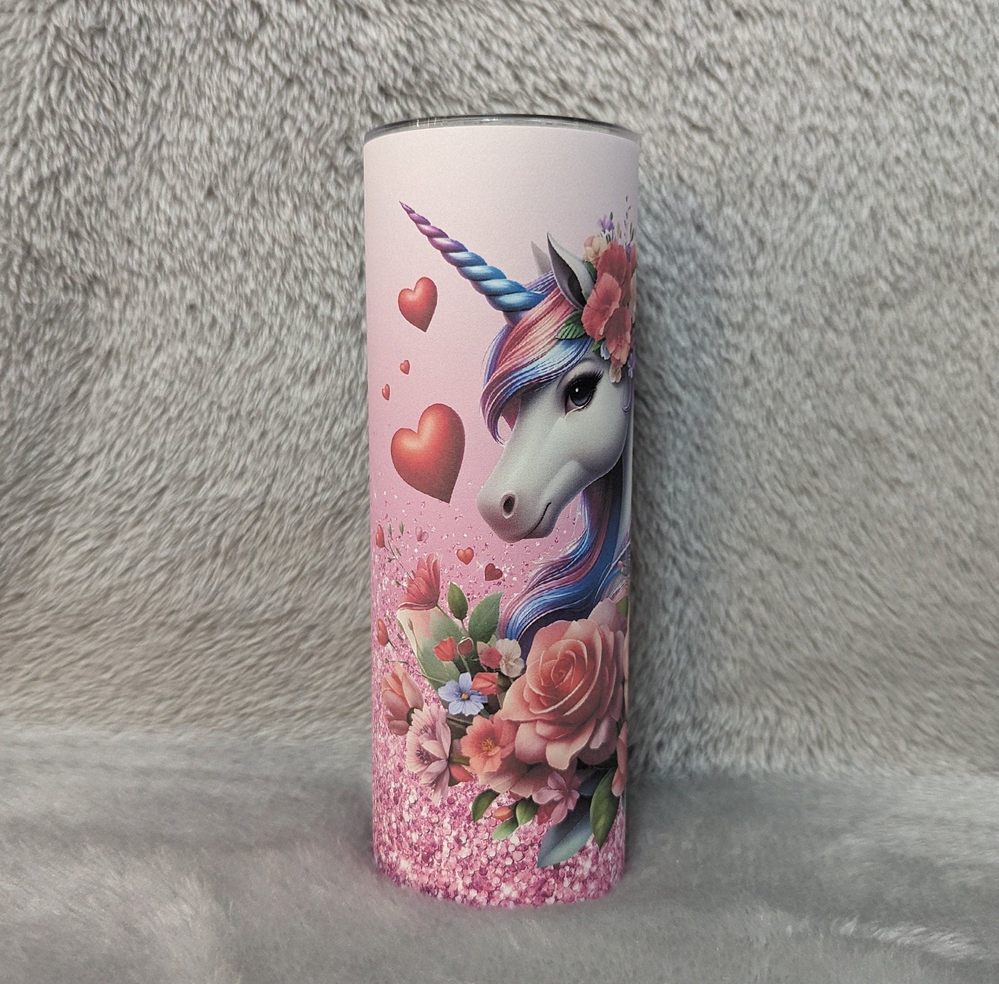 Floral Unicorn Tumbler with A Glitter Design 20oz With Reusable Straw, Can Be Personalized