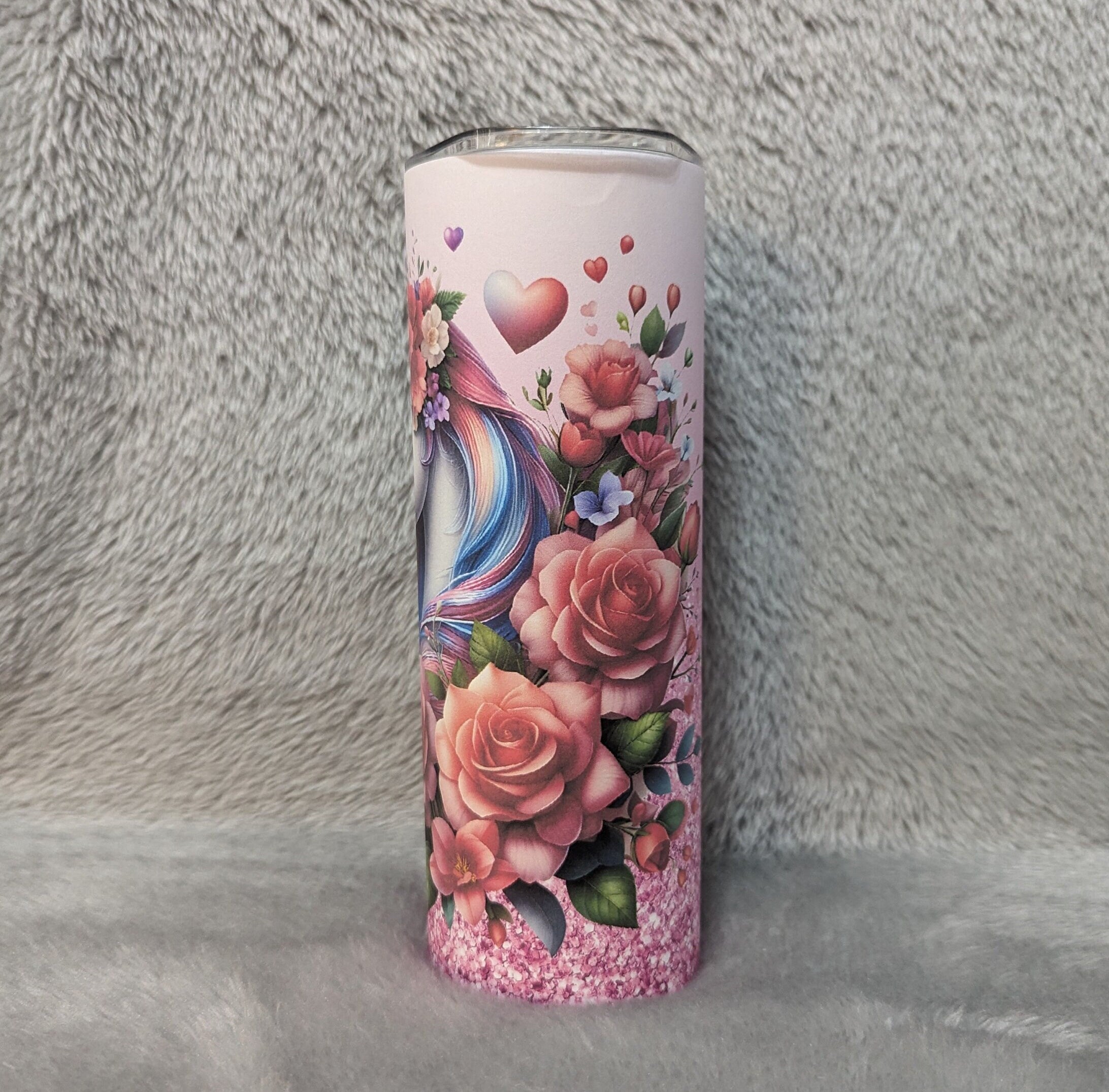 Floral Unicorn Tumbler with A Glitter Design 20oz With Reusable Straw, Can Be Personalized