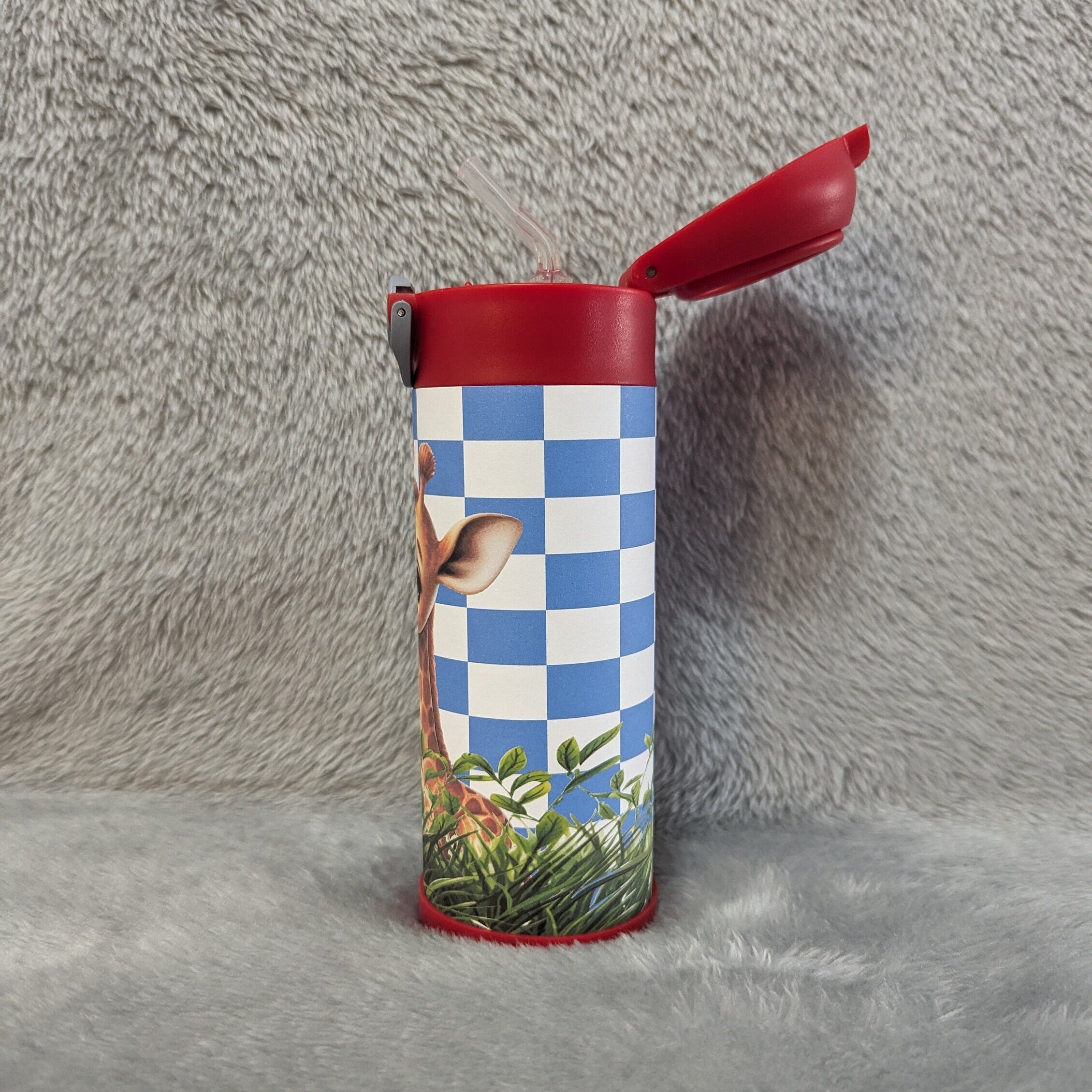 Boy Giraffe Water Bottle 12oz With Reusable Straw Can Be Personalized