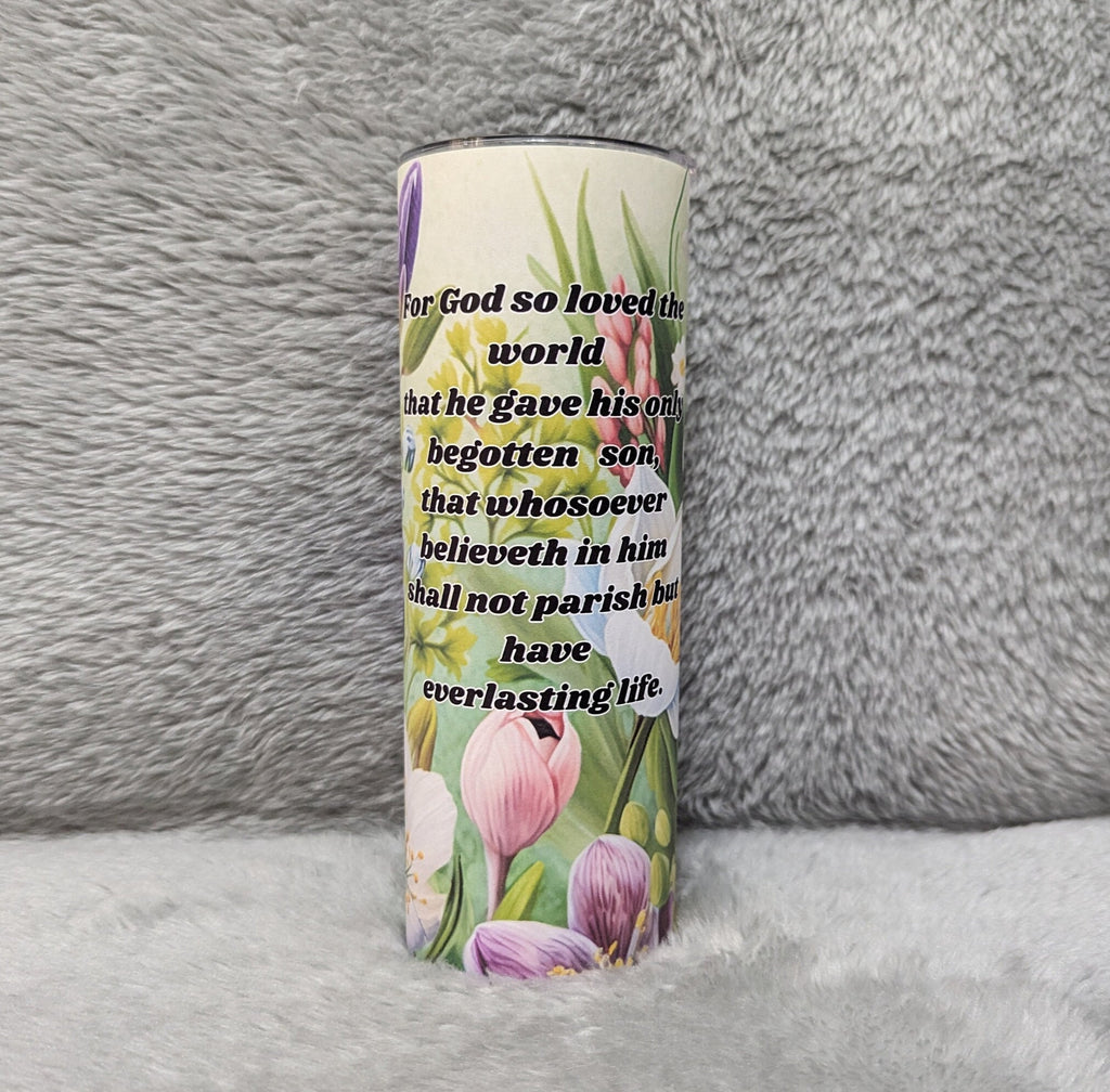 Christian Bible Verse - John 3:16 Religious Tumbler 20oz With Reusable Straw