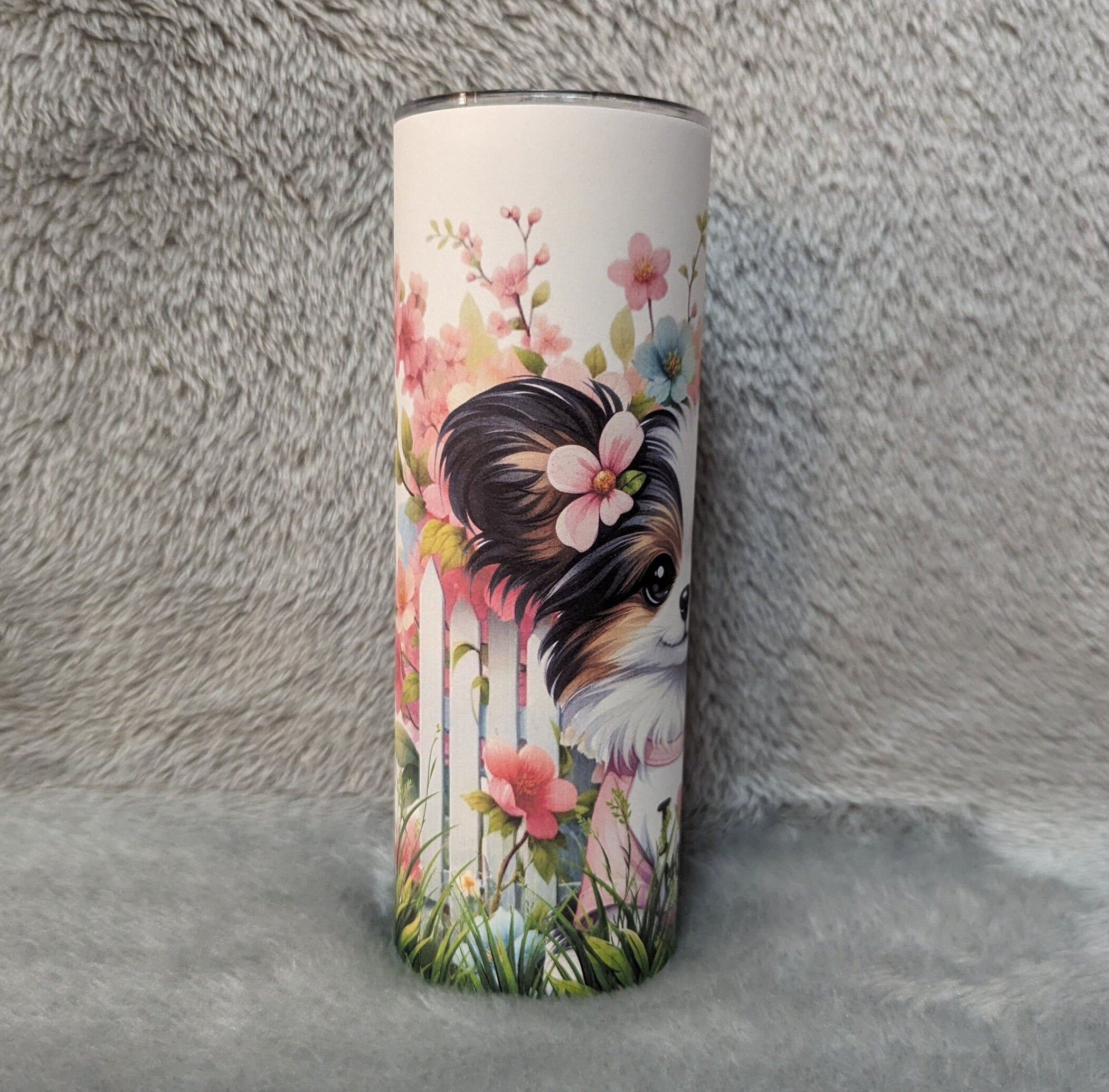 I Love Mom Papillon Dog Tumbler 20oz With Reusable Straw, Can Be Personalized