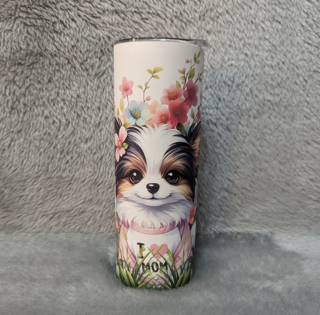 I Love Mom Papillon Dog Tumbler 20oz With Reusable Straw, Can Be Personalized